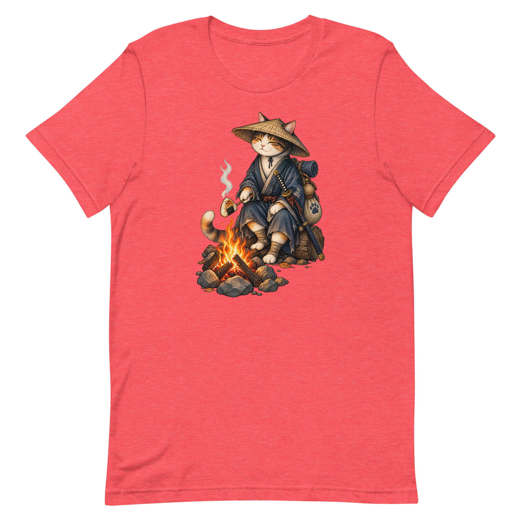 Samurai Cat Onigiri Campfire Japanese Art, Japanese Art Tee, Mythology Gift - Image 71