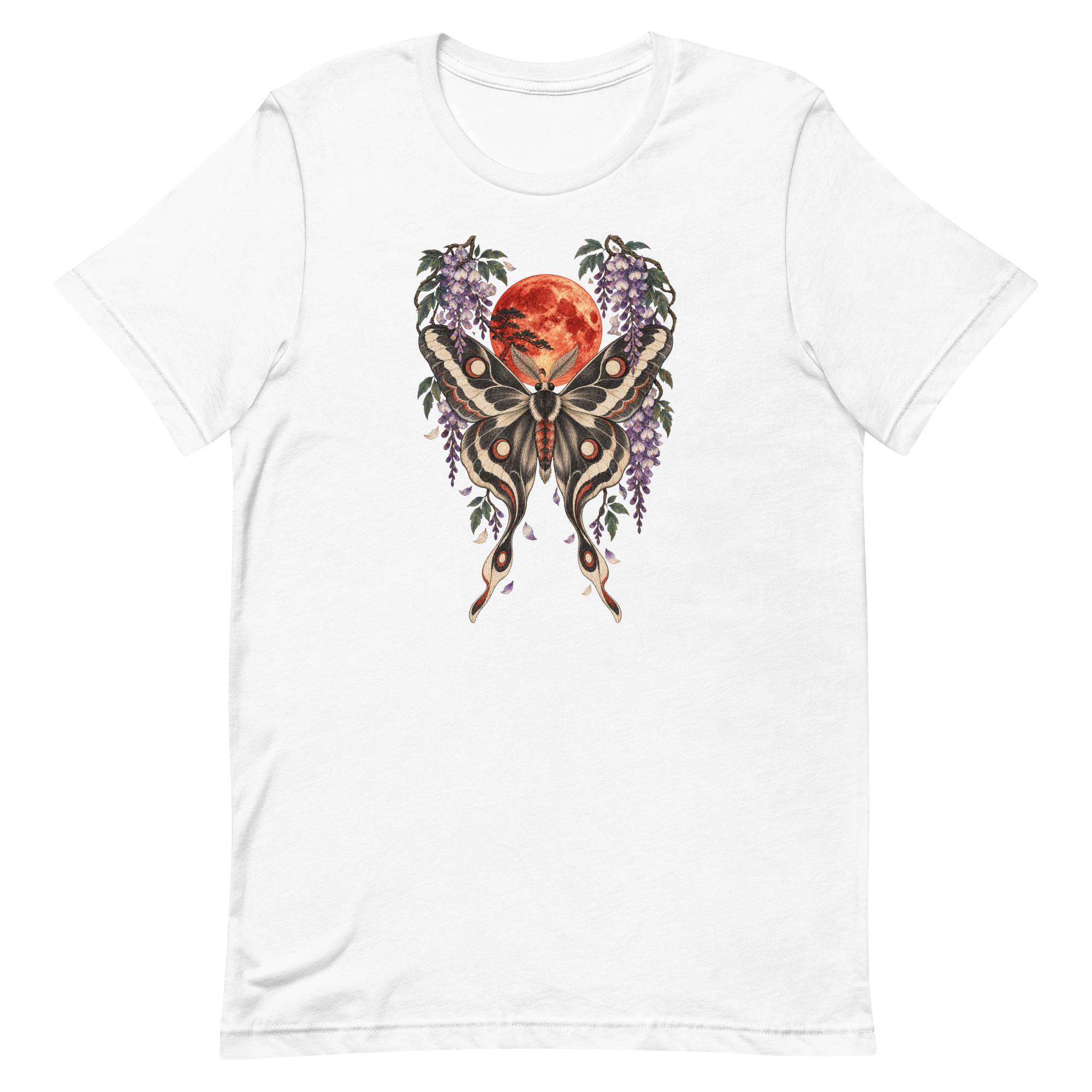 Japanese Moth Red Moon Wisteria Ukiyo-e Art T-Shirt - Image 37