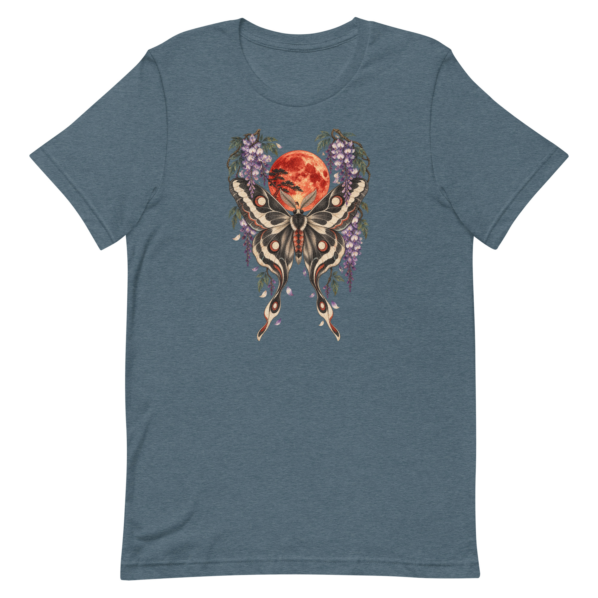 Japanese Moth Red Moon Wisteria Ukiyo-e Art T-Shirt - Image 38