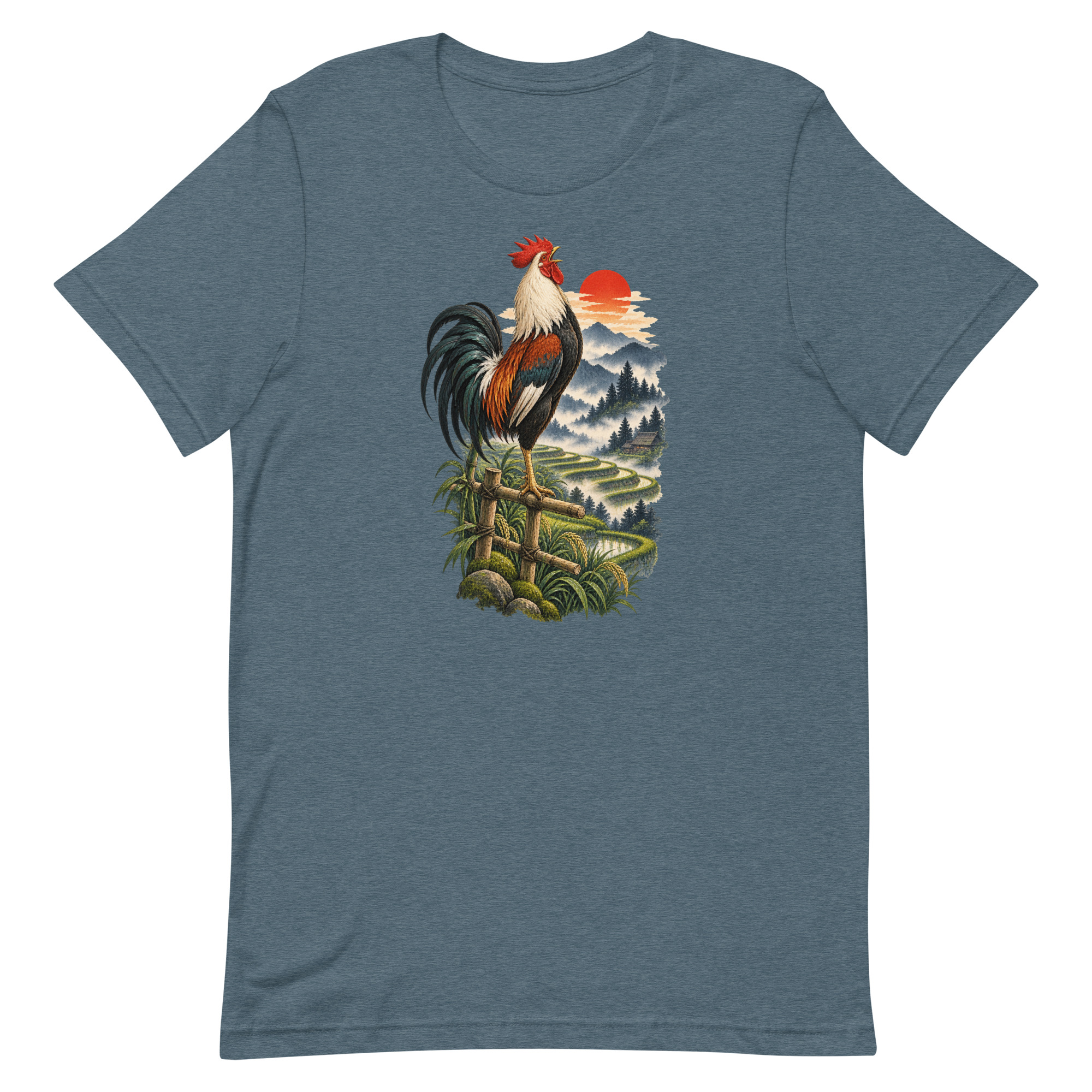 Japanese Rooster Rice Terrace Sunrise Art, Japanese Art Tee, Mythology Gift - Image 36