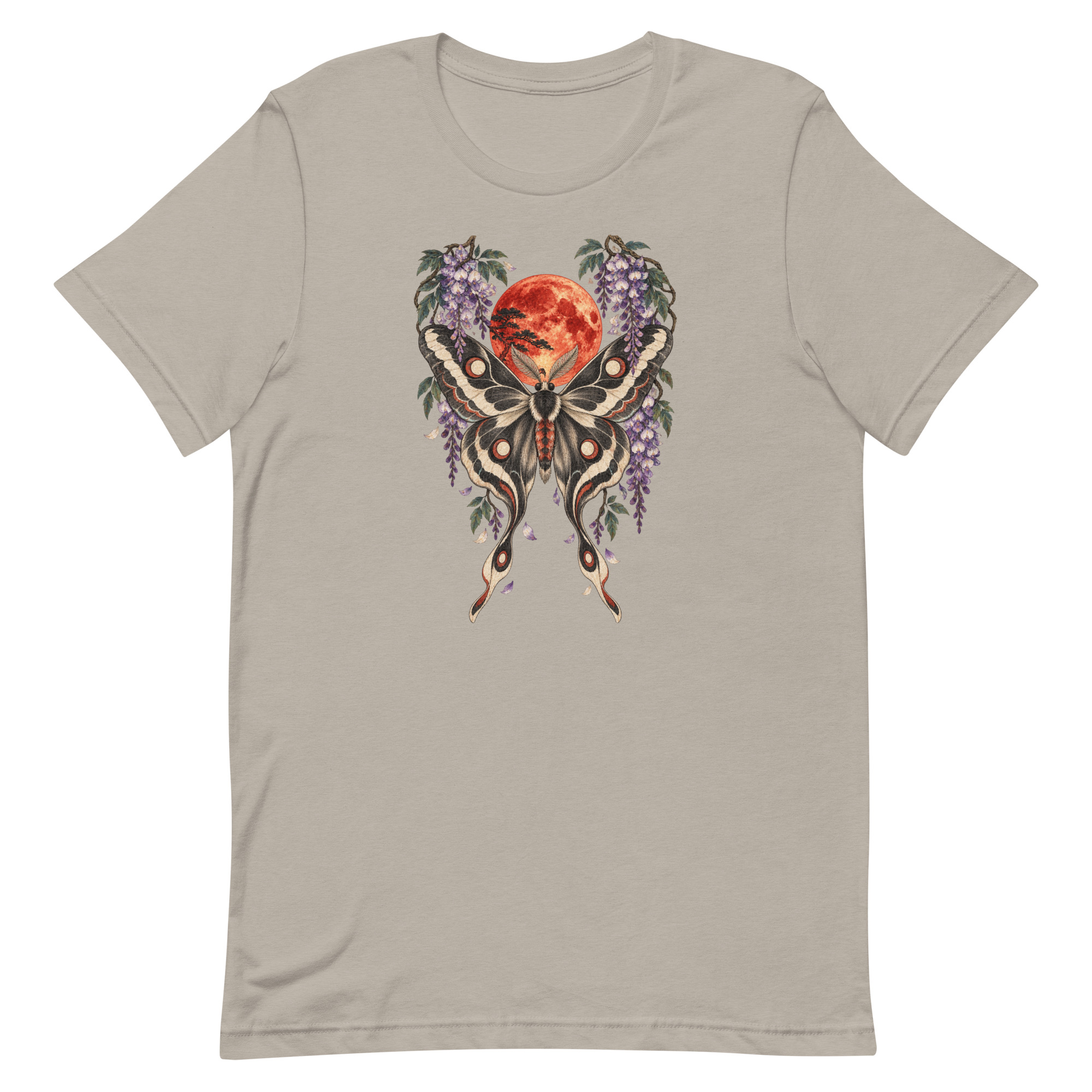 Japanese Moth Red Moon Wisteria Ukiyo-e Art T-Shirt - Image 39