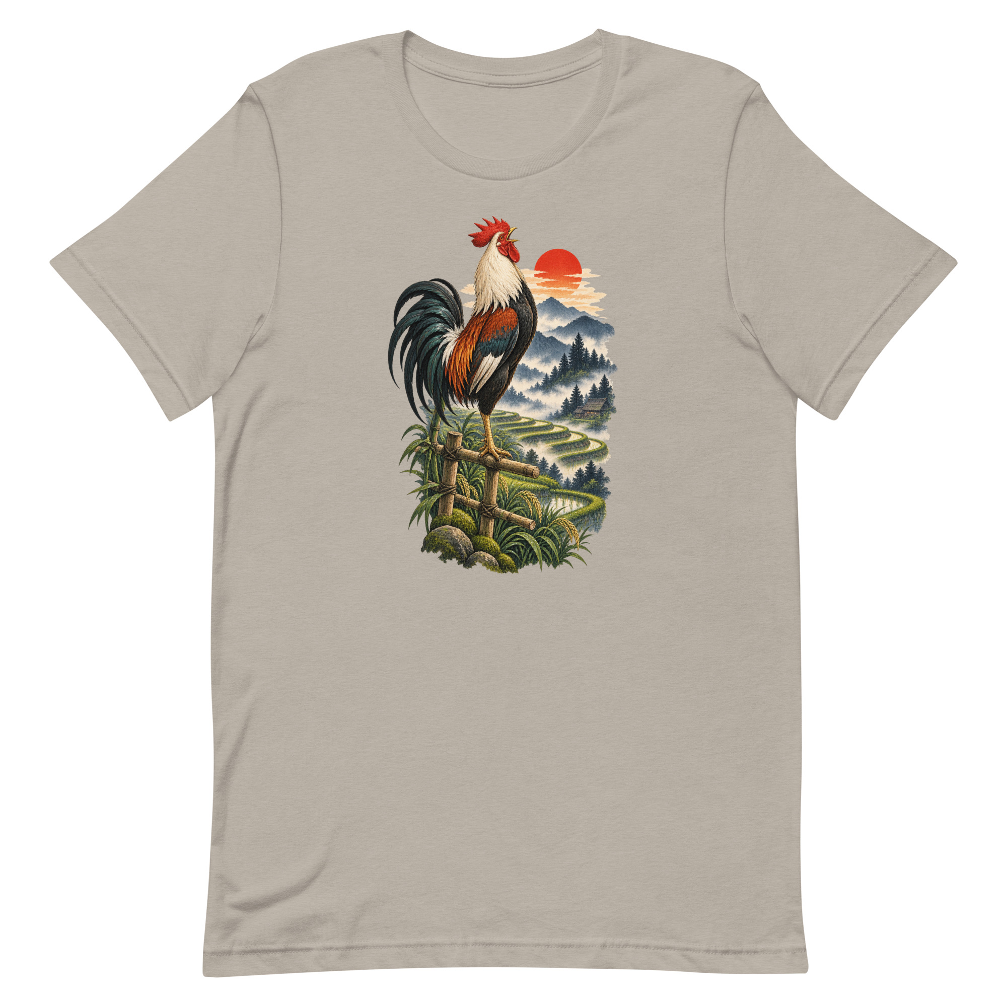 Japanese Rooster Rice Terrace Sunrise Art, Japanese Art Tee, Mythology Gift - Image 37