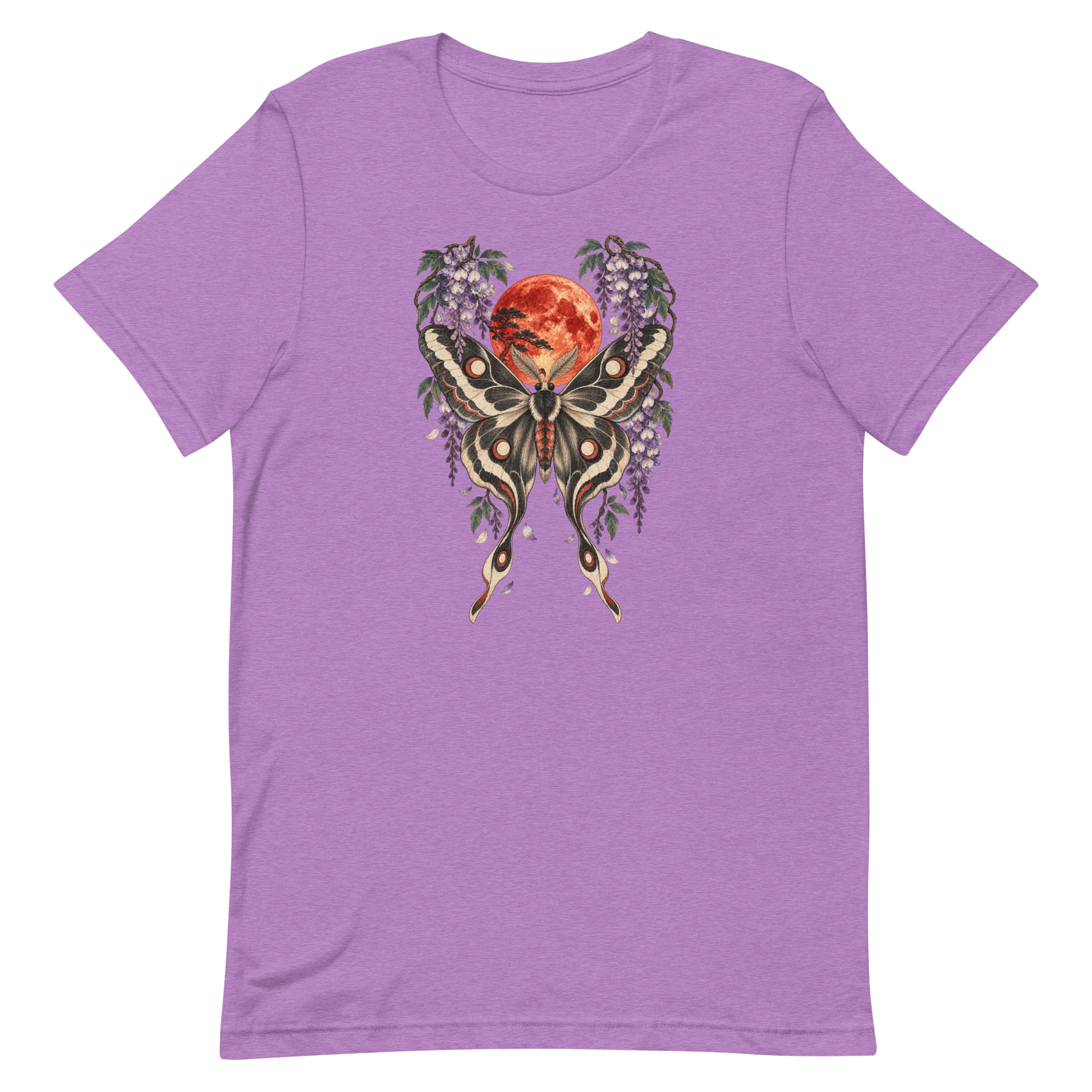 Japanese Moth Red Moon Wisteria Ukiyo-e Art T-Shirt - Image 78