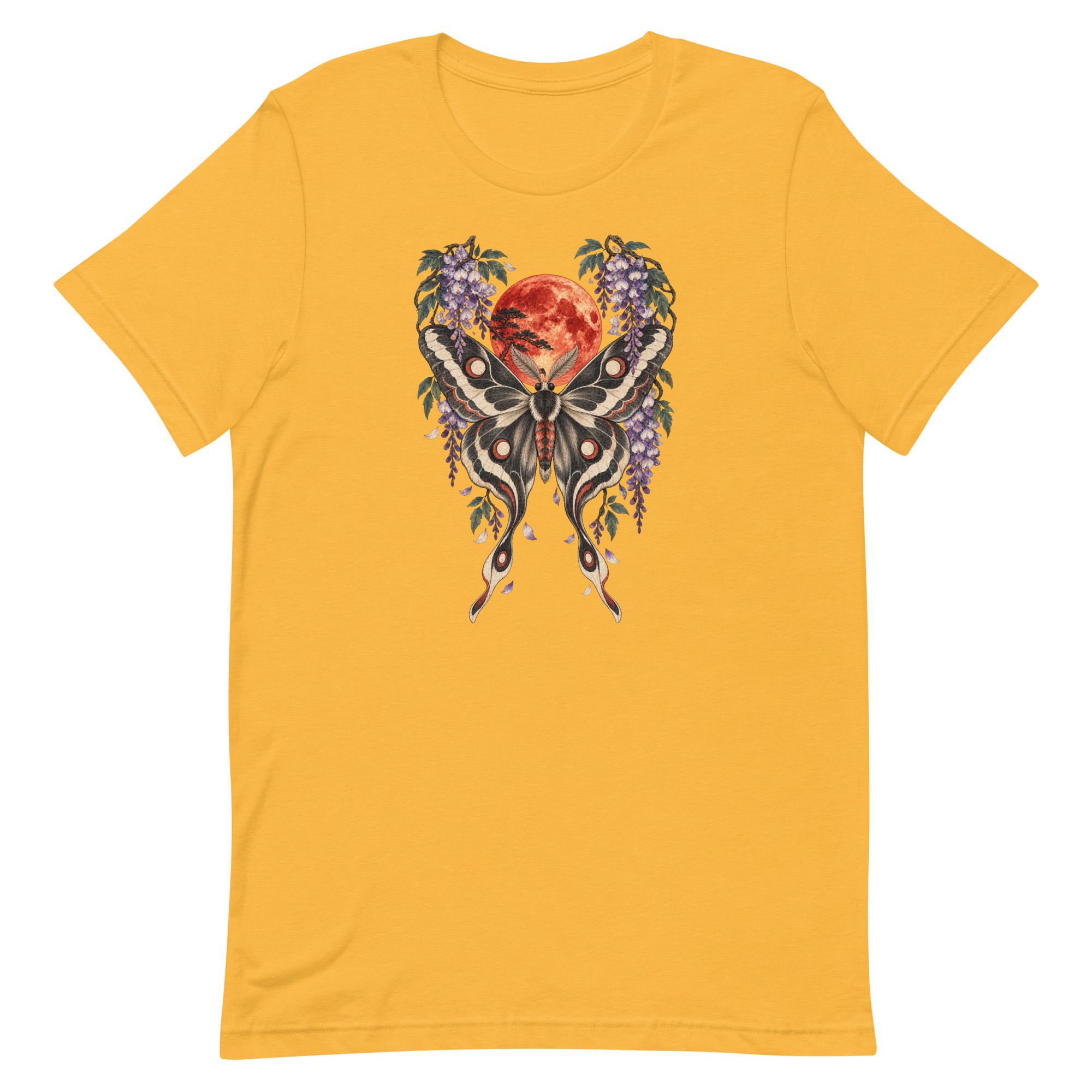 Japanese Moth Red Moon Wisteria Ukiyo-e Art T-Shirt - Image 89