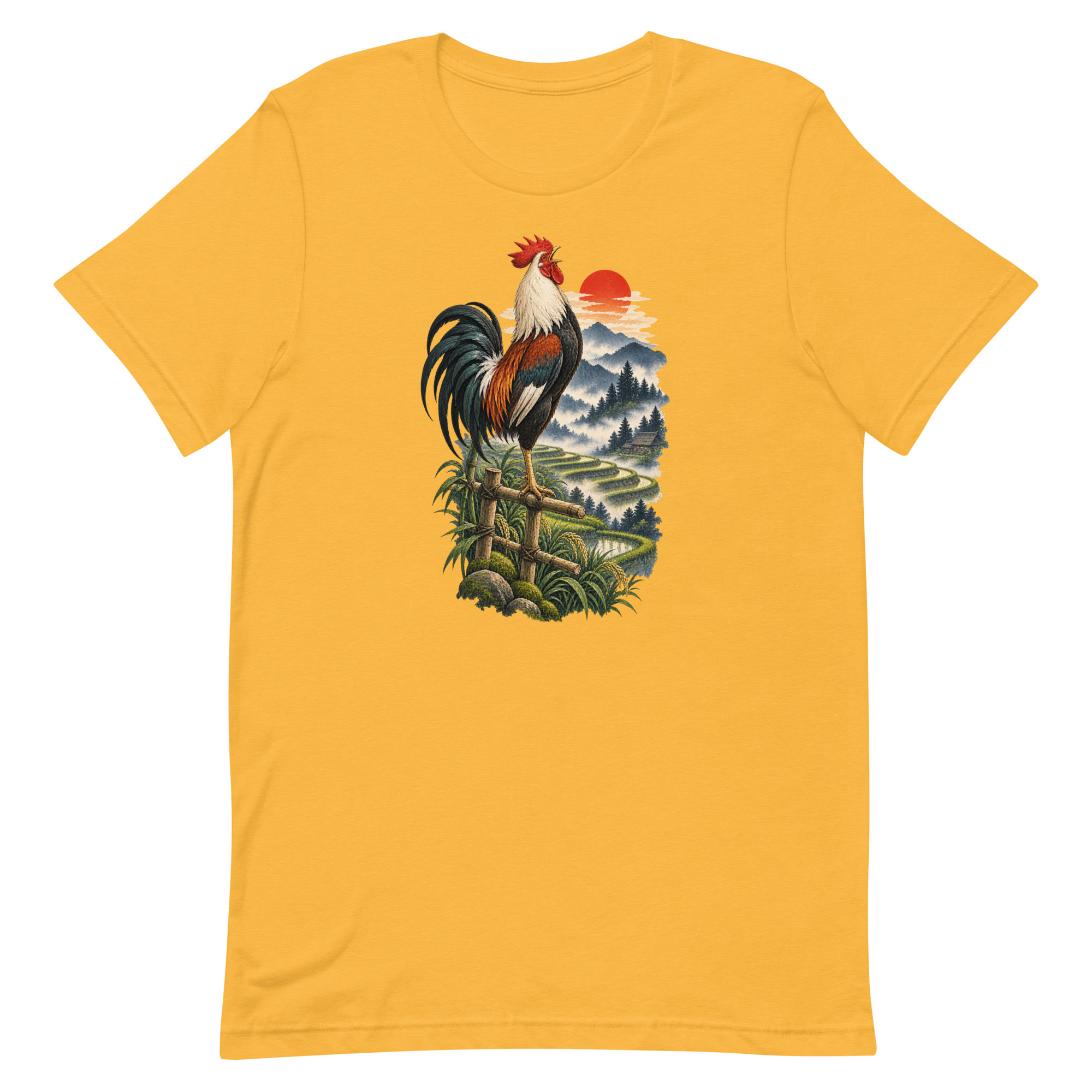Japanese Rooster Rice Terrace Sunrise Art, Japanese Art Tee, Mythology Gift - Image 87