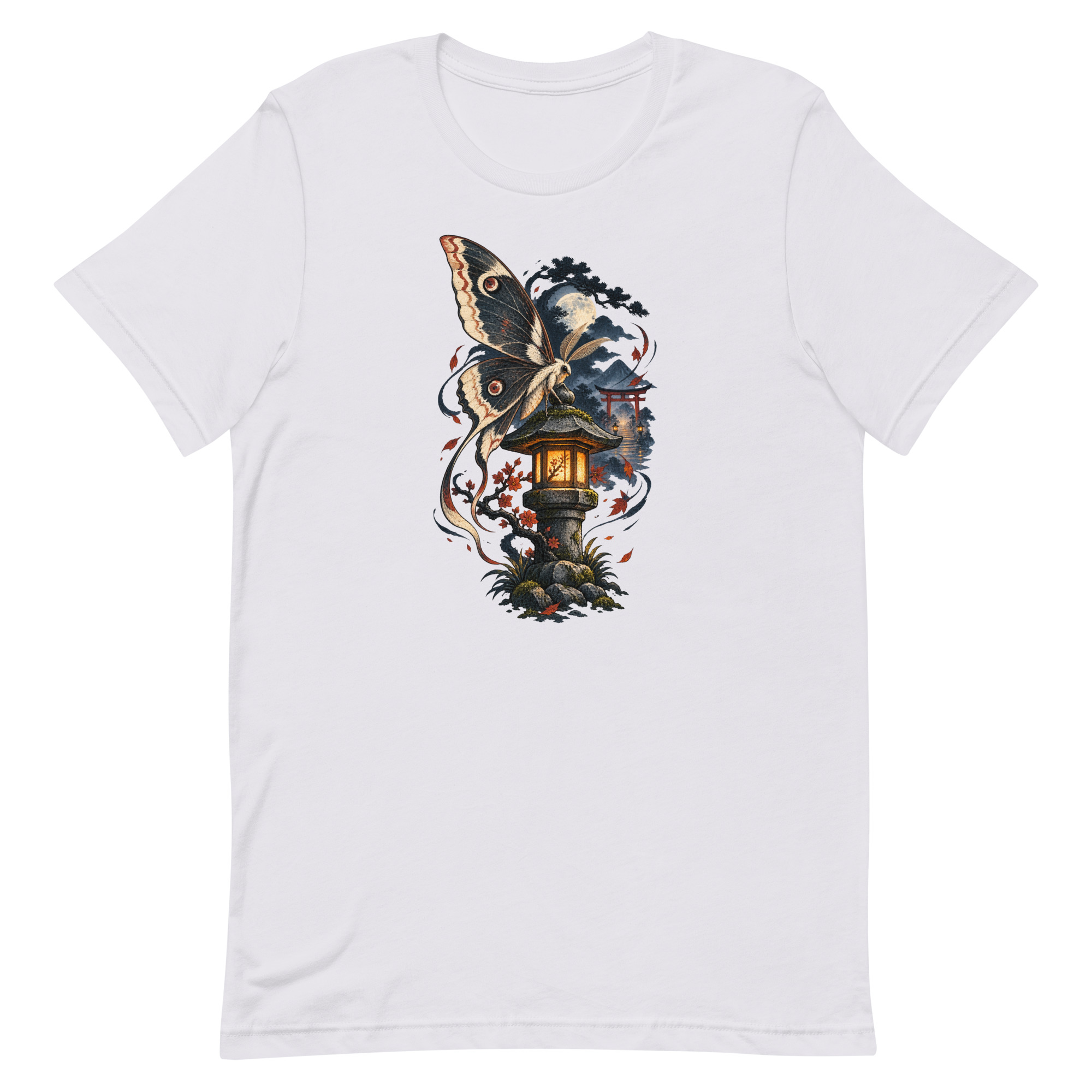 Japanese Moth Lantern Shrine Night Yokai Art T-Shirt - Image 40