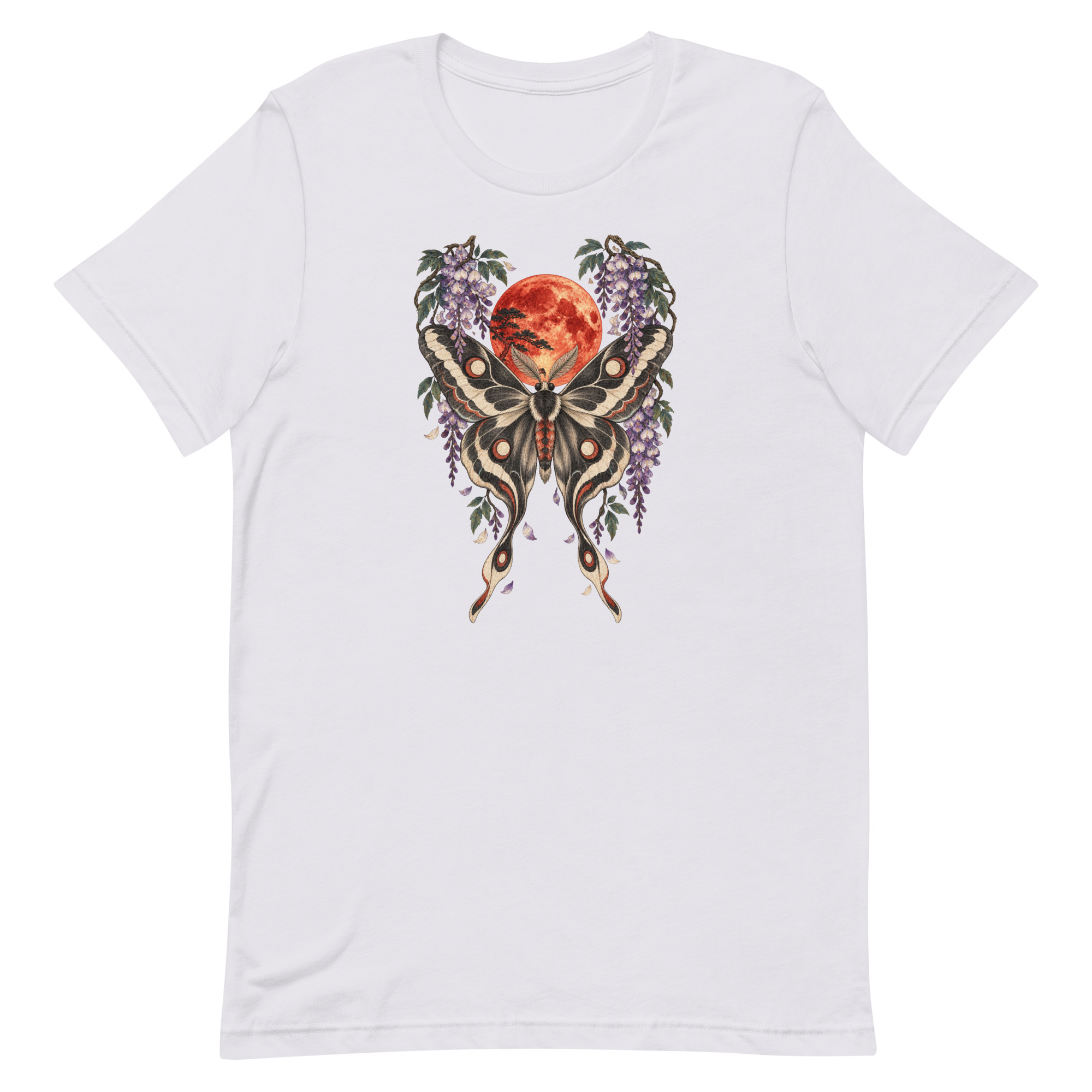 Japanese Moth Red Moon Wisteria Ukiyo-e Art T-Shirt - Image 42