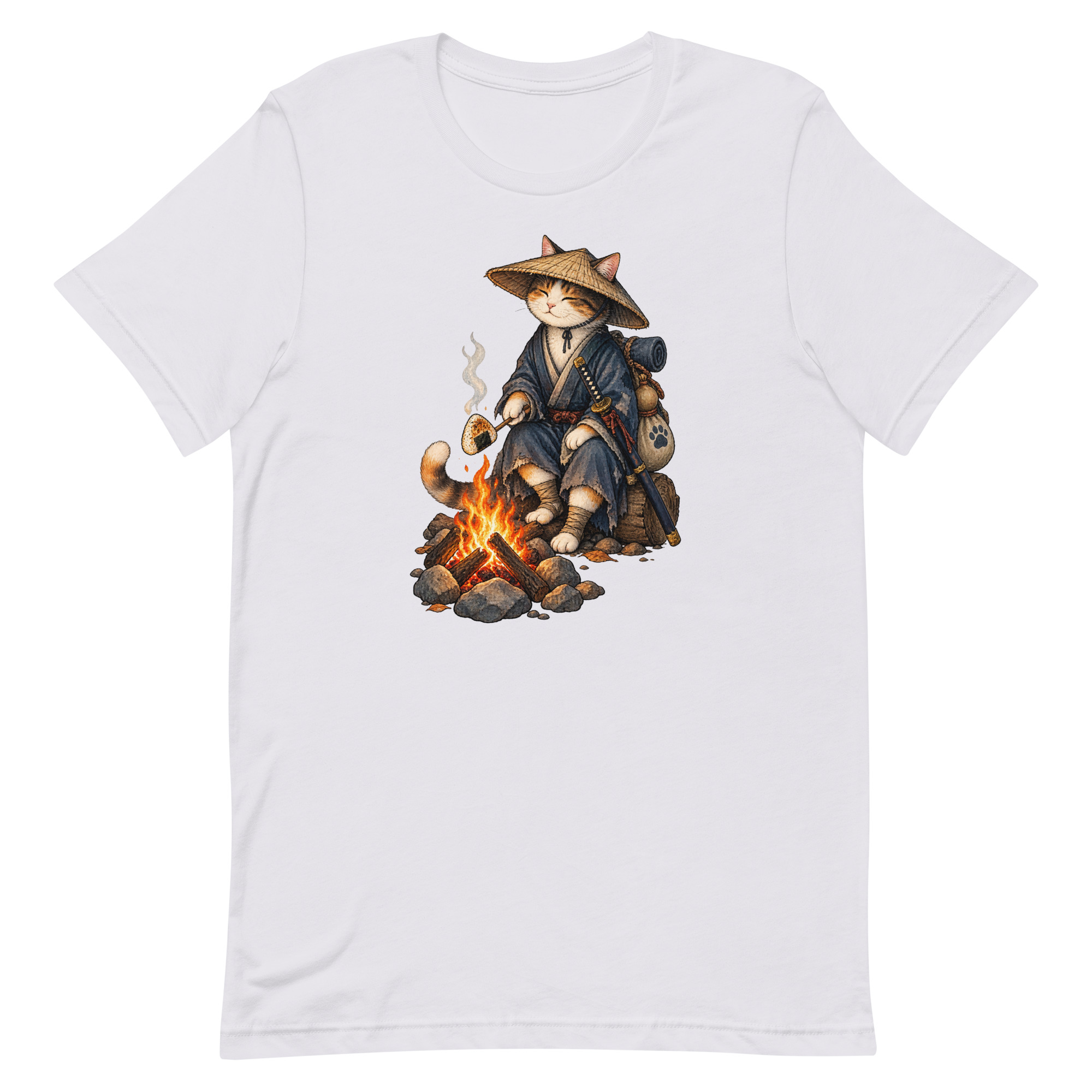 Samurai Cat Onigiri Campfire Japanese Art, Japanese Art Tee, Mythology Gift - Image 42