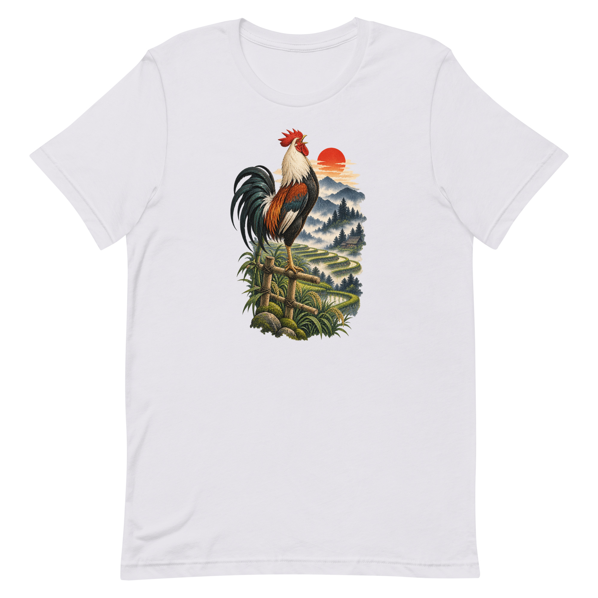 Japanese Rooster Rice Terrace Sunrise Art, Japanese Art Tee, Mythology Gift - Image 40