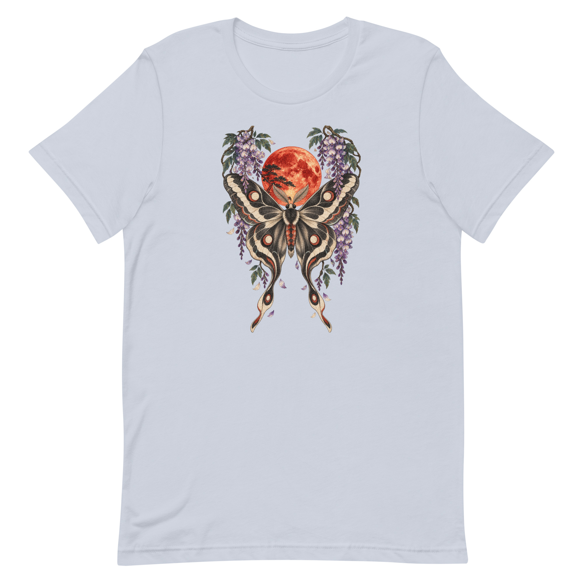 Japanese Moth Red Moon Wisteria Ukiyo-e Art T-Shirt - Image 44