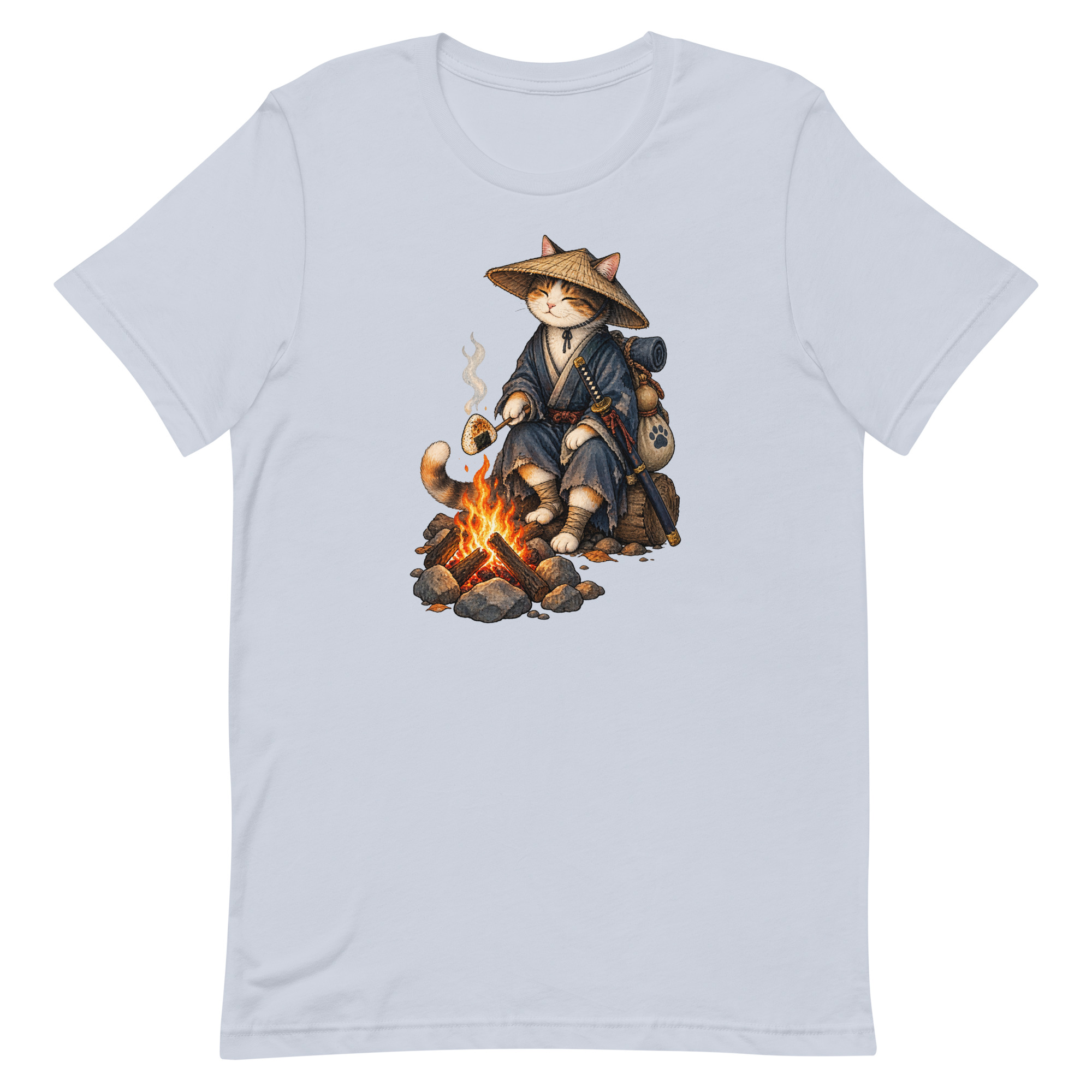 Samurai Cat Onigiri Campfire Japanese Art, Japanese Art Tee, Mythology Gift - Image 44