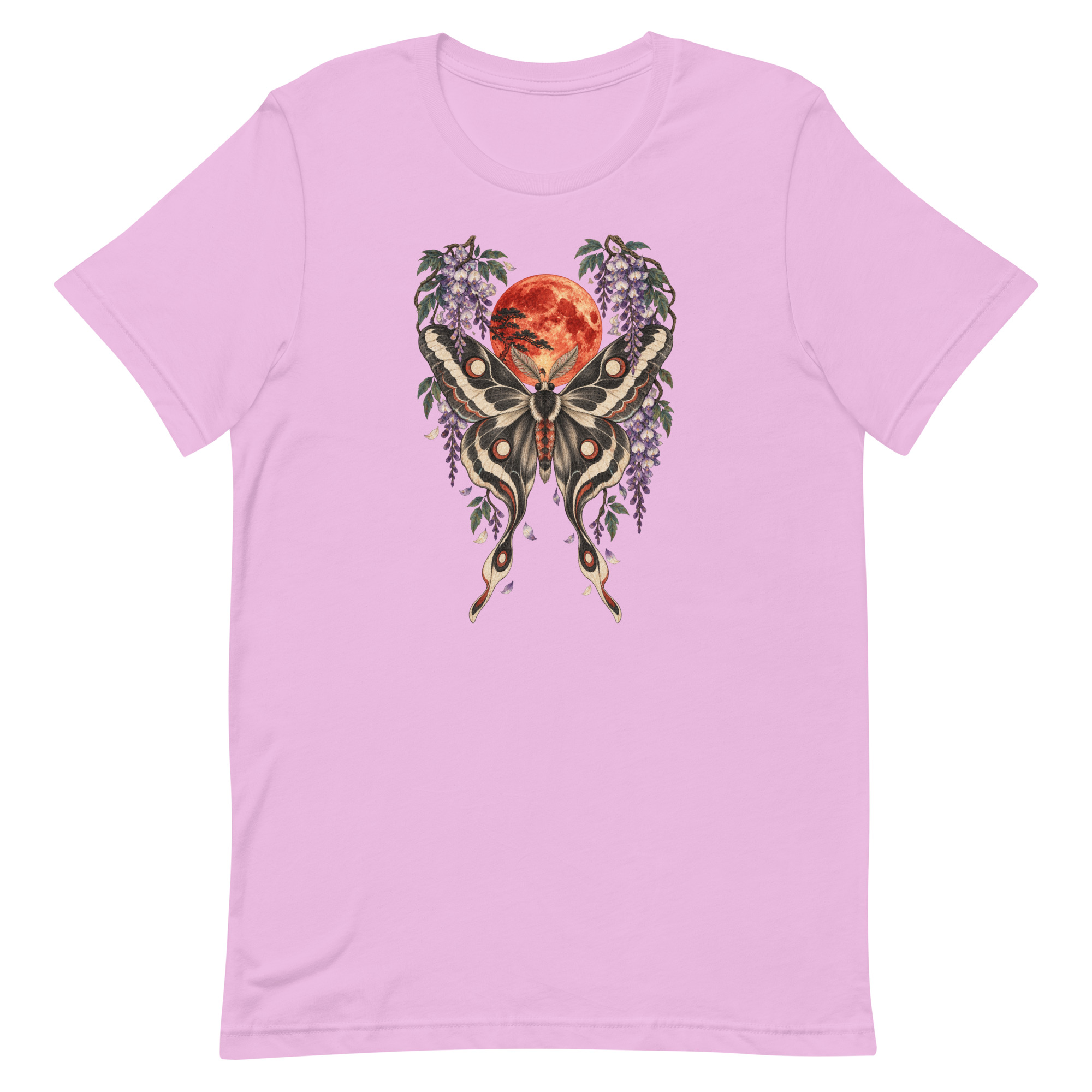 Japanese Moth Red Moon Wisteria Ukiyo-e Art T-Shirt - Image 45