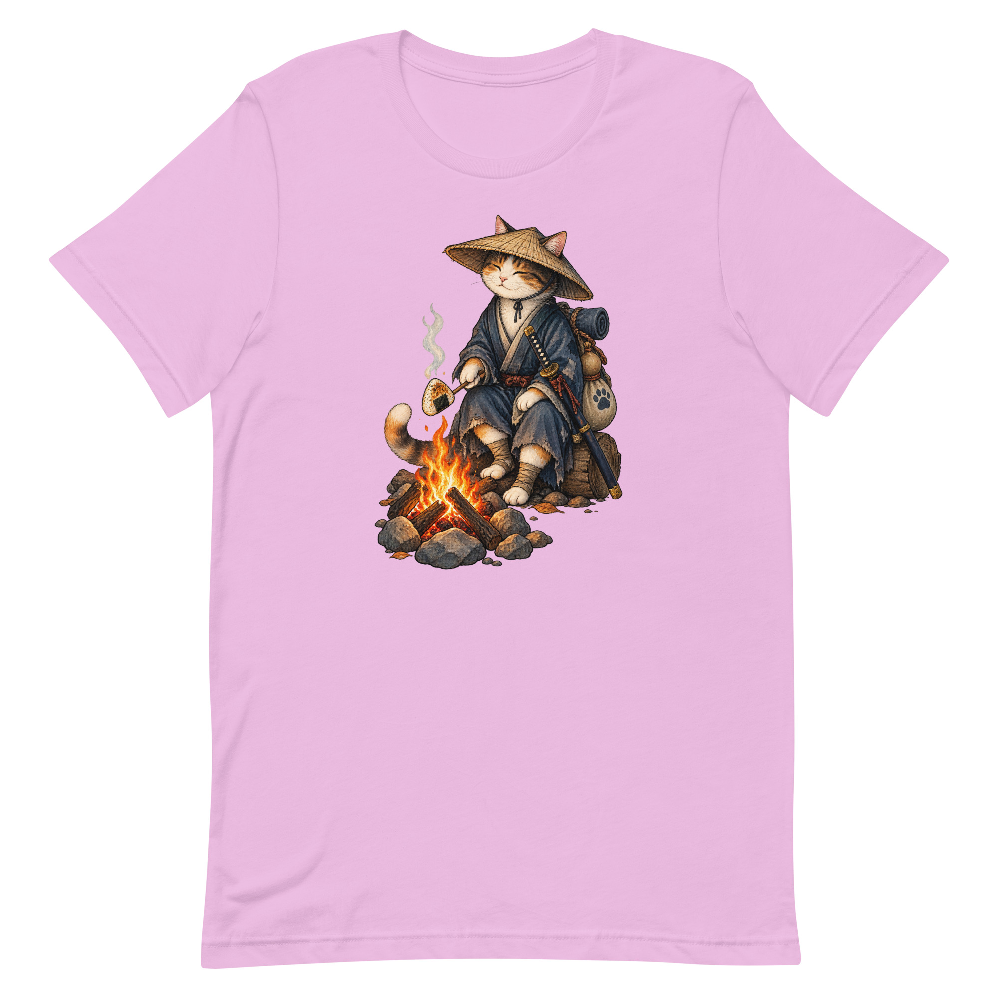 Samurai Cat Onigiri Campfire Japanese Art, Japanese Art Tee, Mythology Gift - Image 45