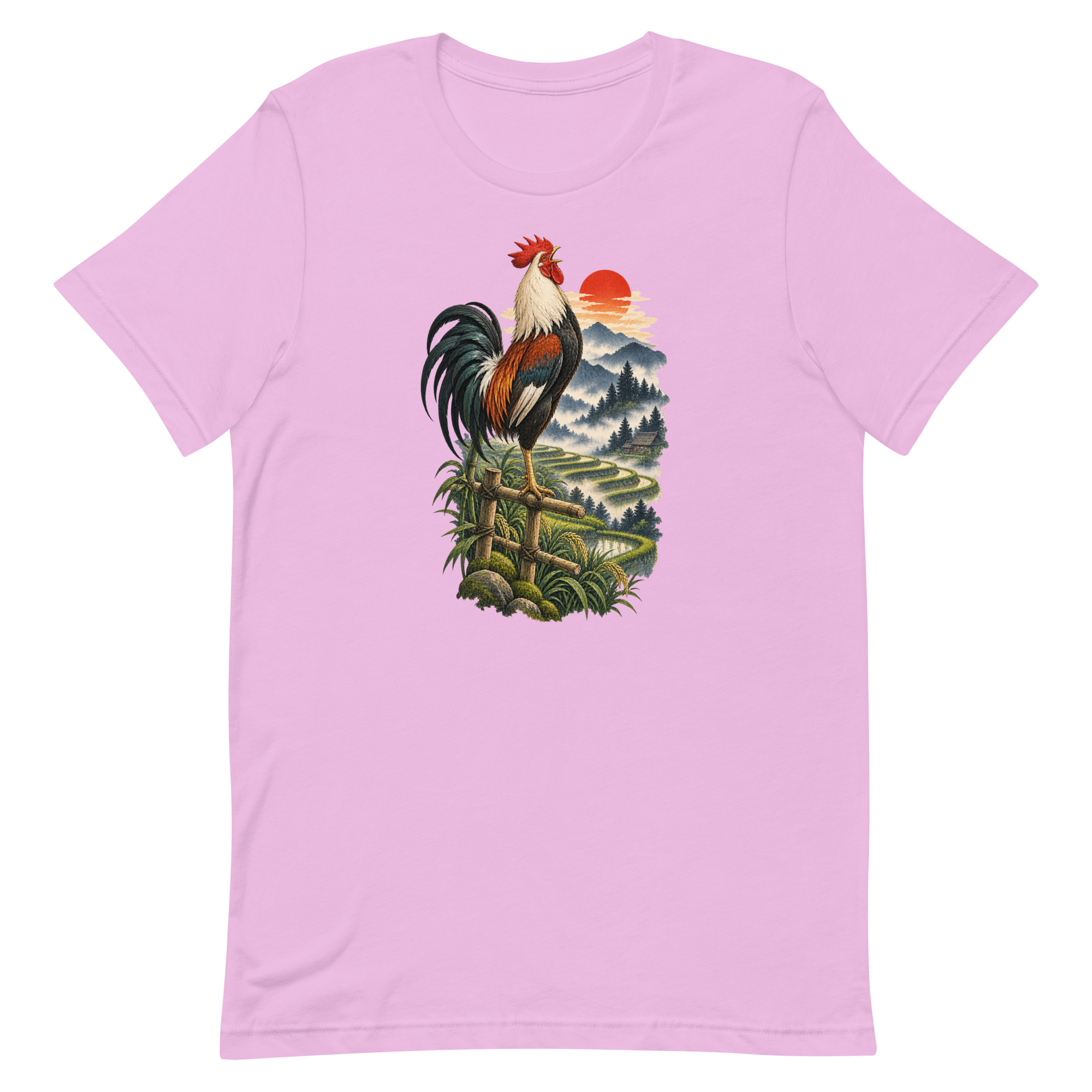 Japanese Rooster Rice Terrace Sunrise Art, Japanese Art Tee, Mythology Gift - Image 43
