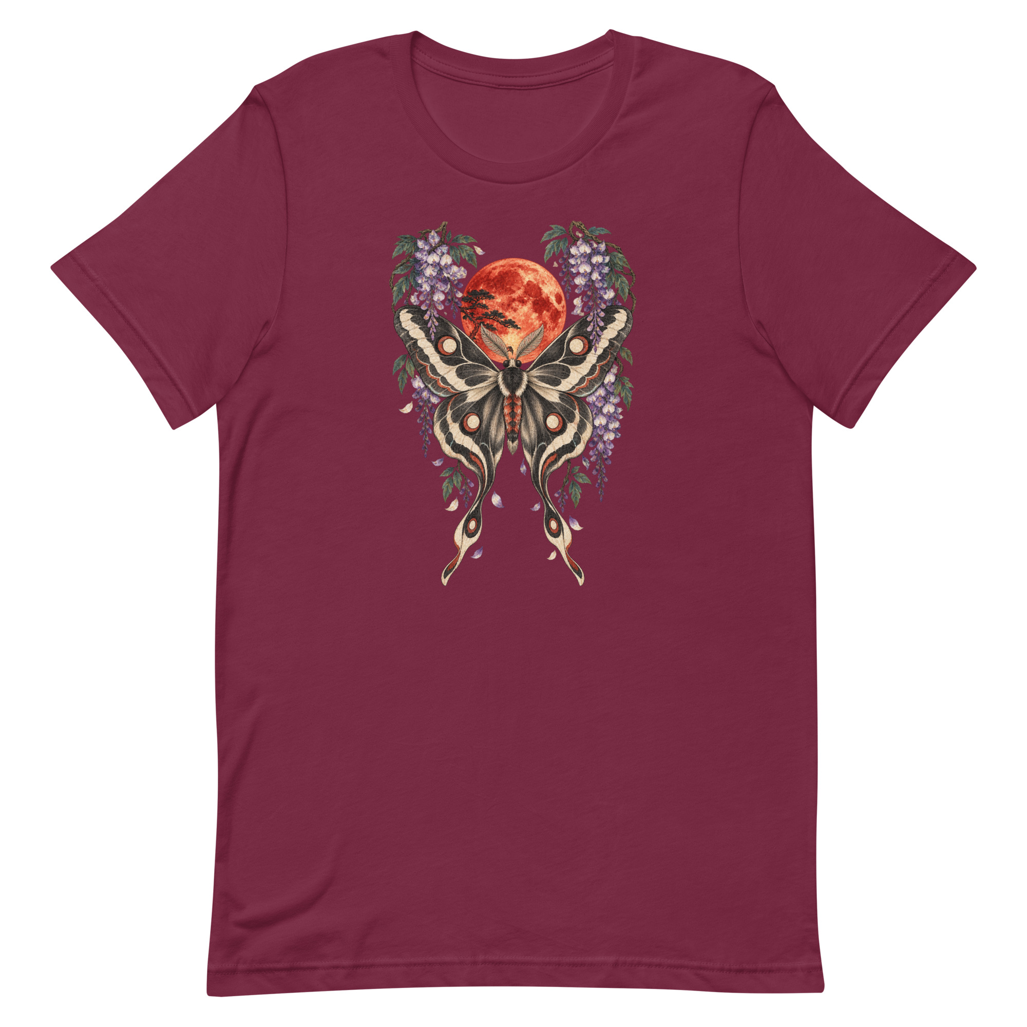 Japanese Moth Red Moon Wisteria Ukiyo-e Art T-Shirt - Image 46