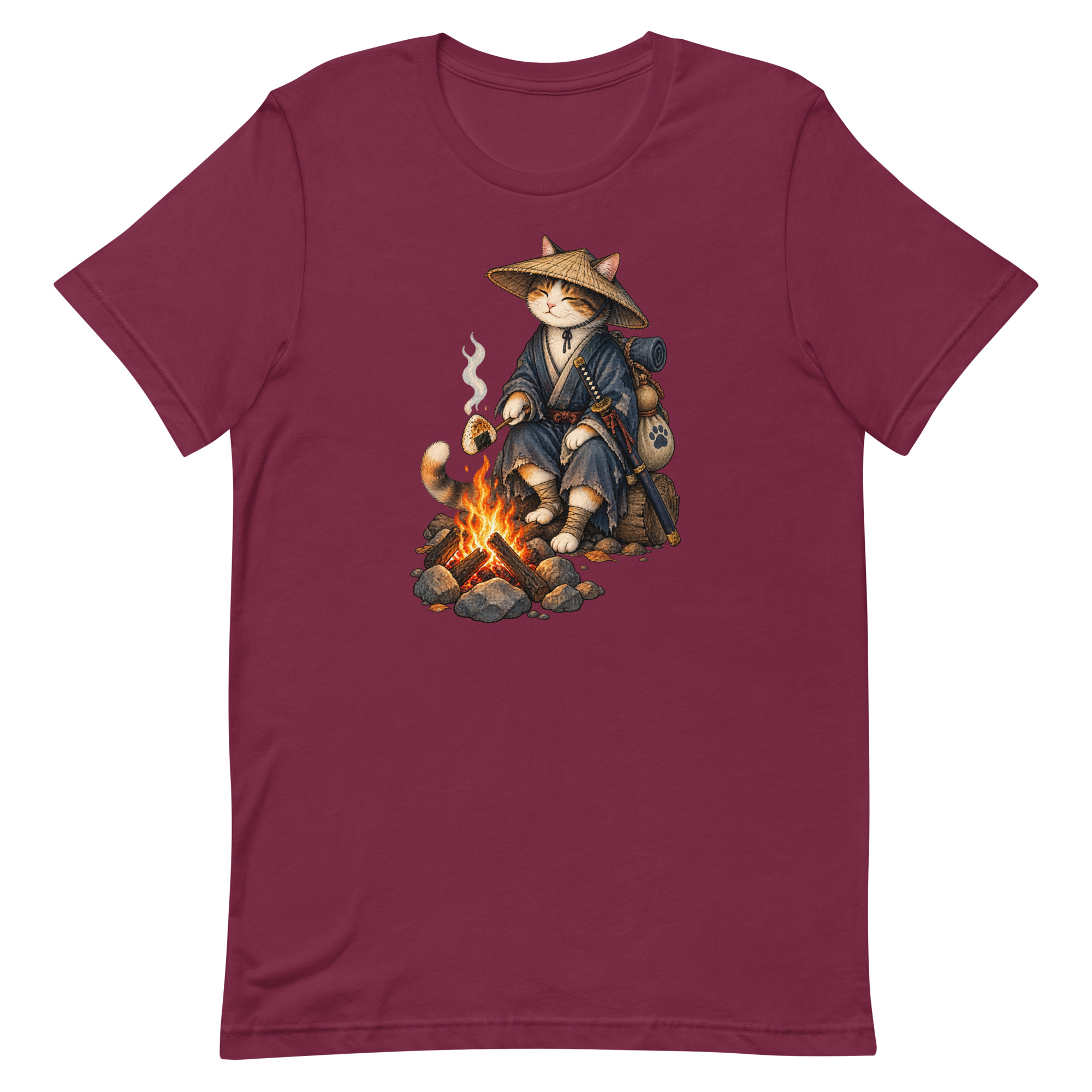 Samurai Cat Onigiri Campfire Japanese Art, Japanese Art Tee, Mythology Gift - Image 46