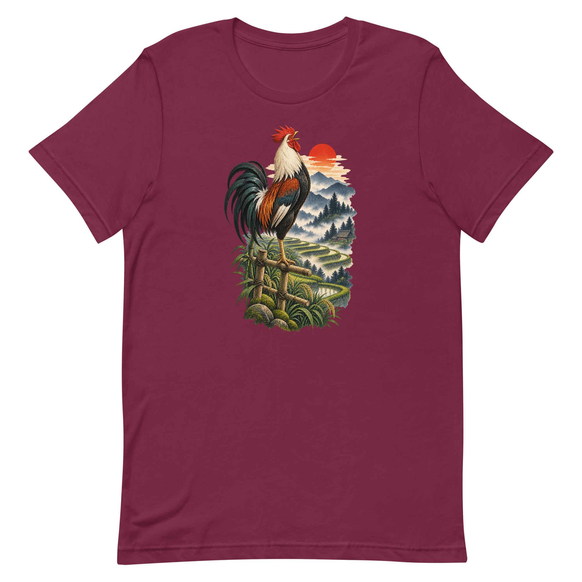Japanese Rooster Rice Terrace Sunrise Art, Japanese Art Tee, Mythology Gift - Image 44