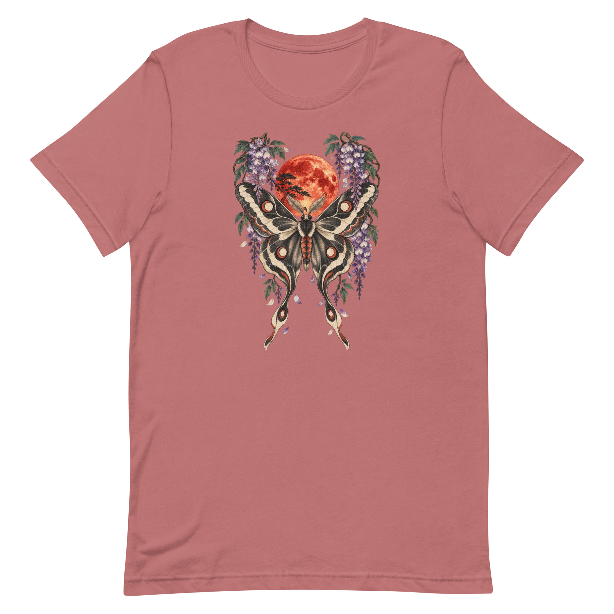 Japanese Moth Red Moon Wisteria Ukiyo-e Art T-Shirt - Image 47