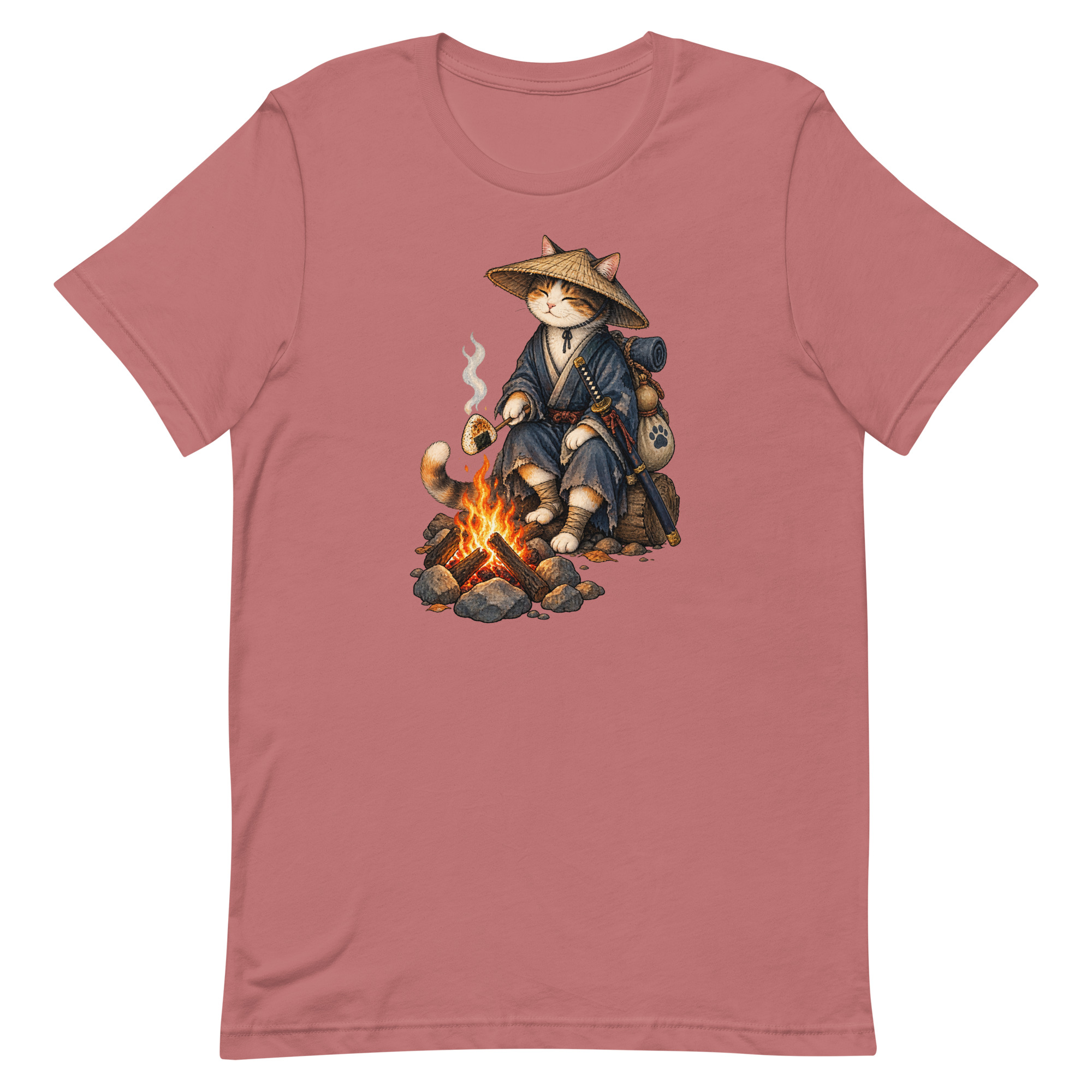 Samurai Cat Onigiri Campfire Japanese Art, Japanese Art Tee, Mythology Gift - Image 47