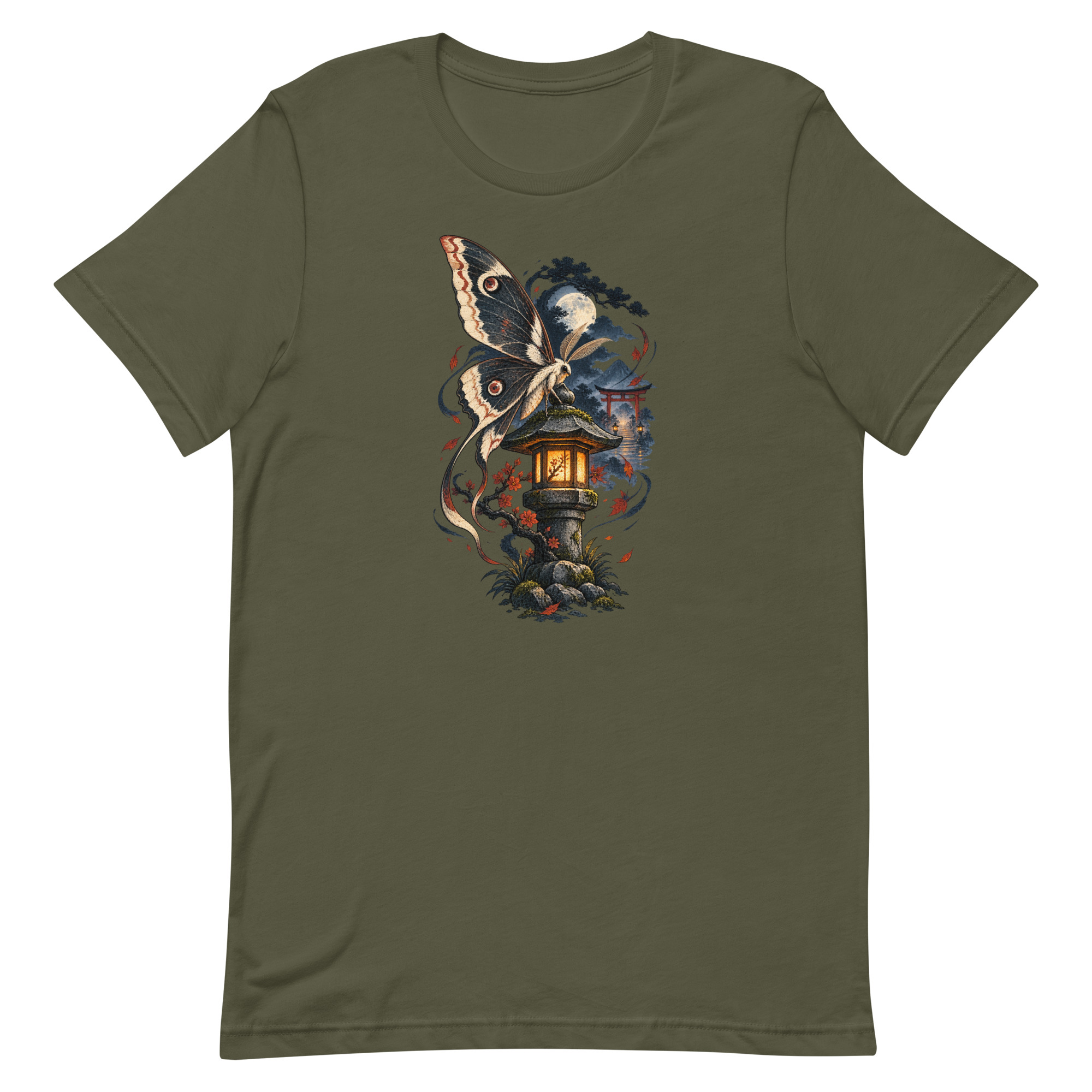 Japanese Moth Lantern Shrine Night Yokai Art T-Shirt - Image 46