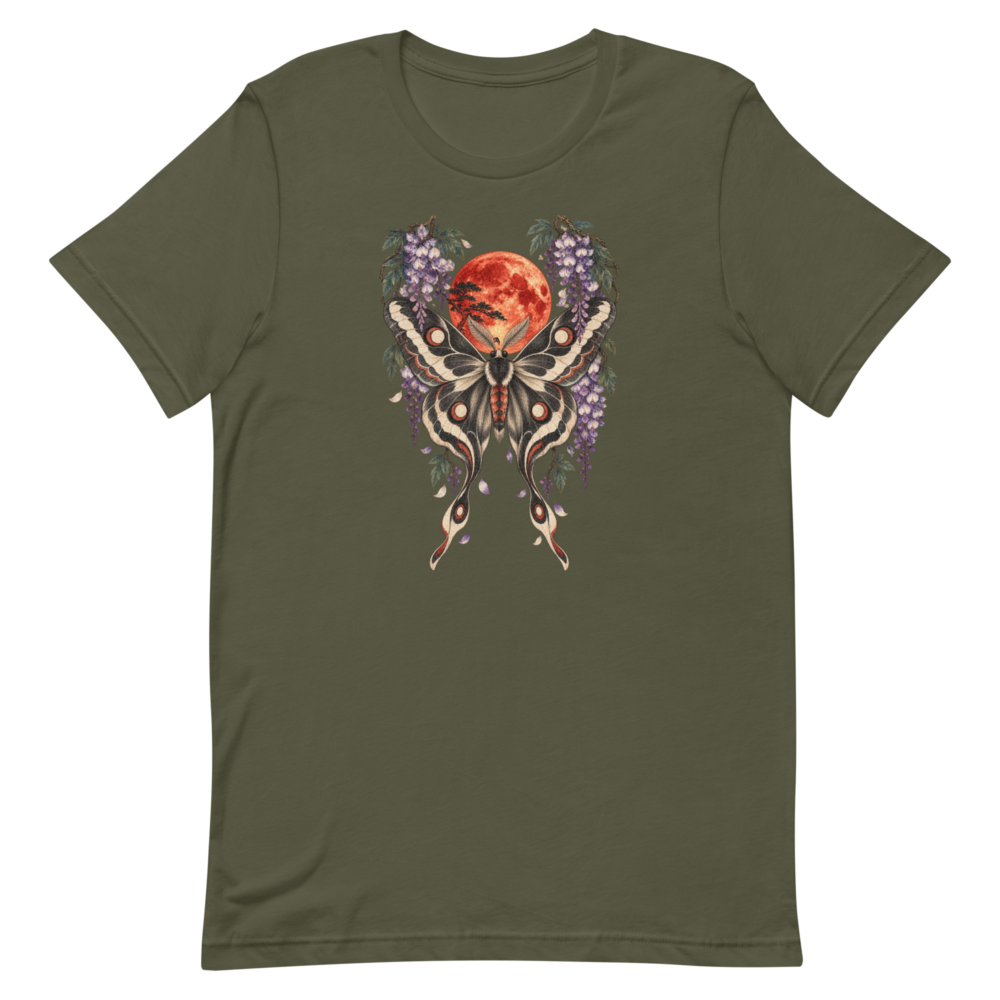 Japanese Moth Red Moon Wisteria Ukiyo-e Art T-Shirt - Image 48