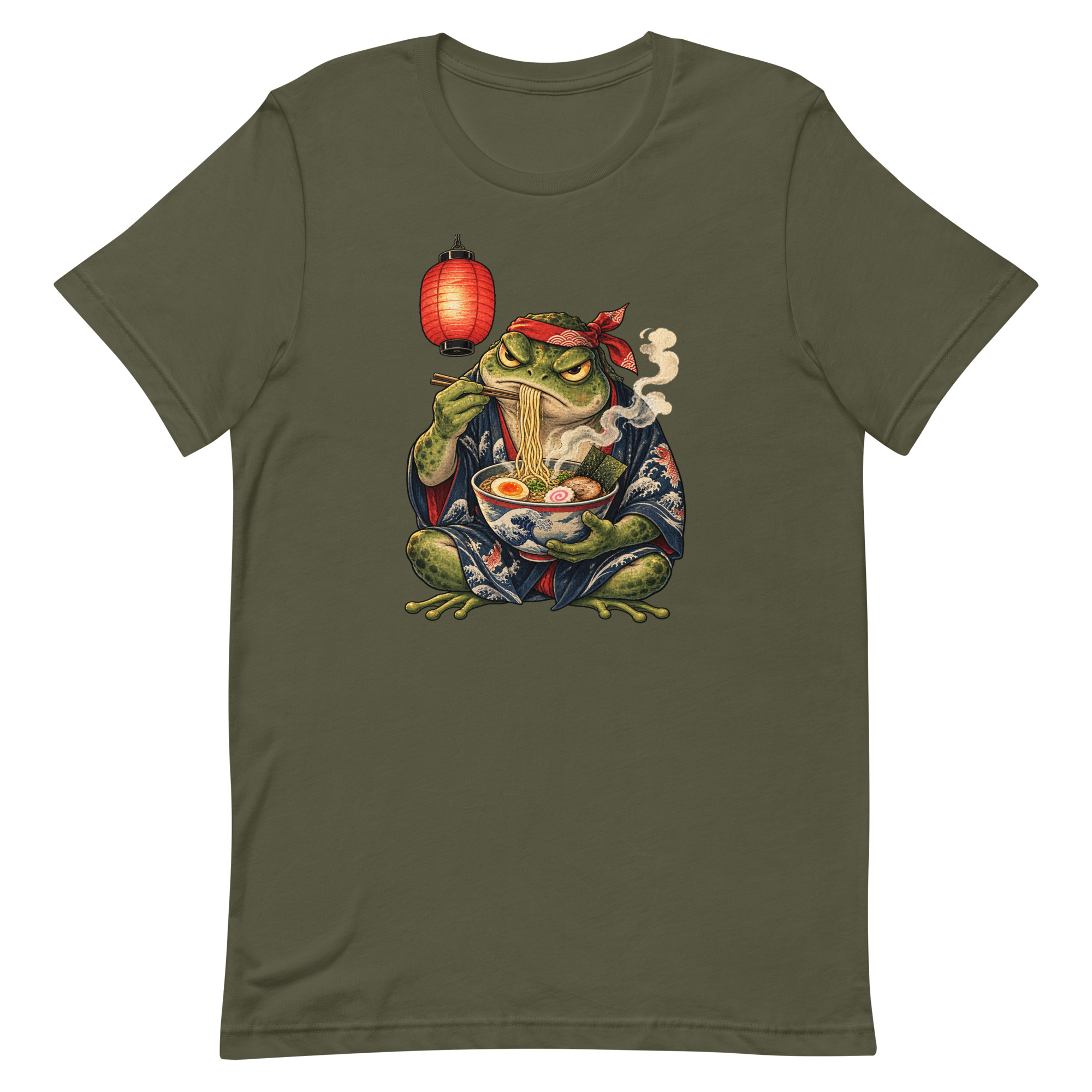 Grumpy Frog Ramen Lantern Japanese Ink Art T-Shirt - Image 48