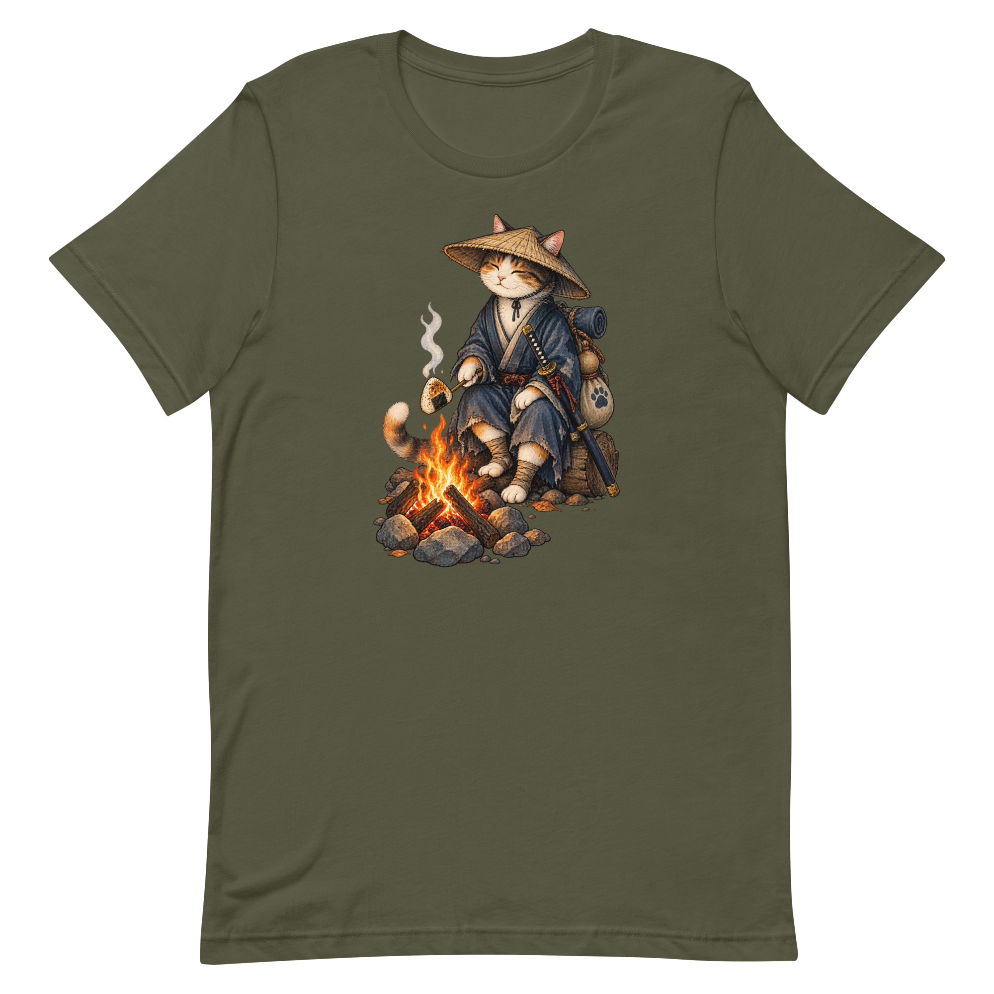 Samurai Cat Onigiri Campfire Japanese Art, Japanese Art Tee, Mythology Gift - Image 48