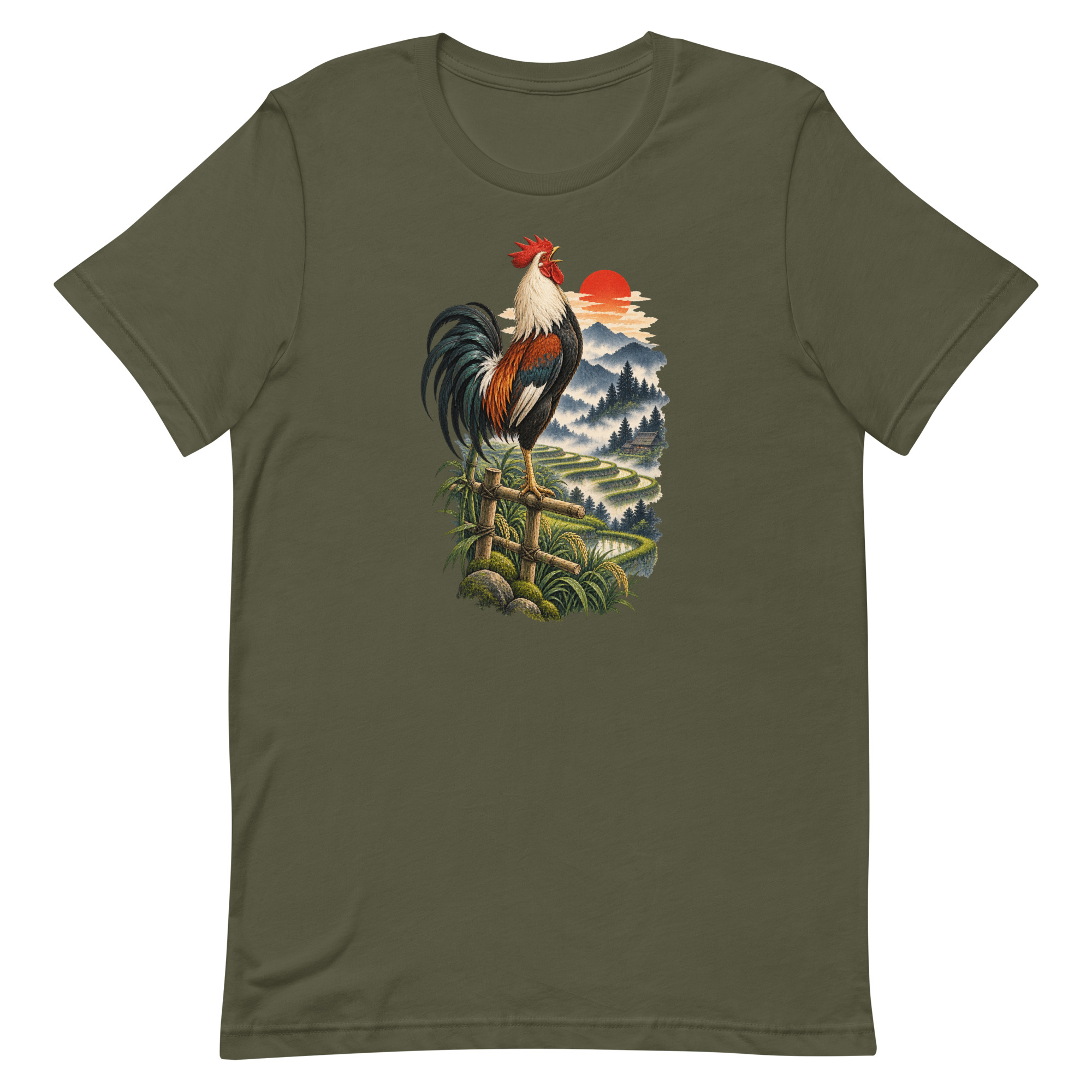 Japanese Rooster Rice Terrace Sunrise Art, Japanese Art Tee, Mythology Gift - Image 46
