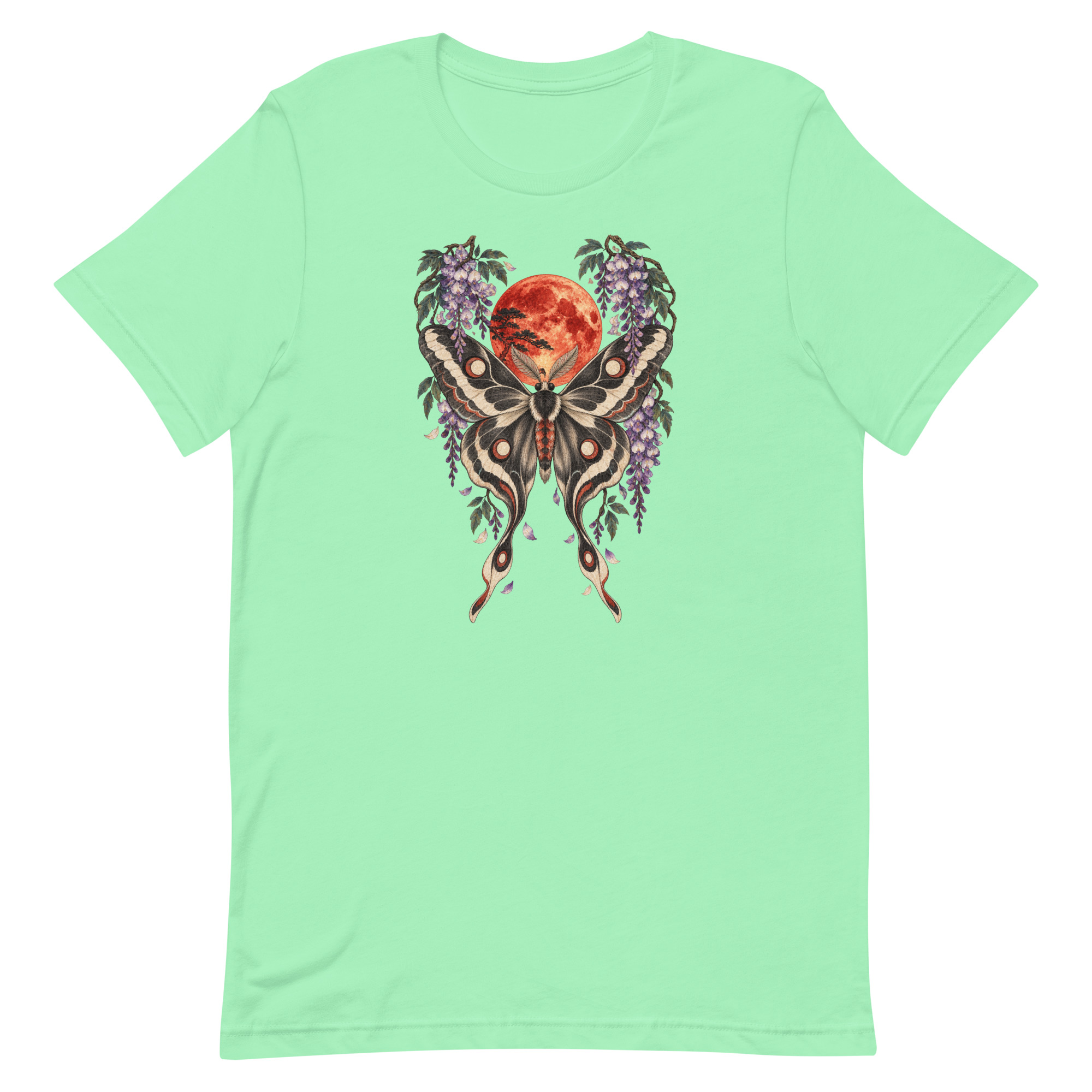Japanese Moth Red Moon Wisteria Ukiyo-e Art T-Shirt - Image 83