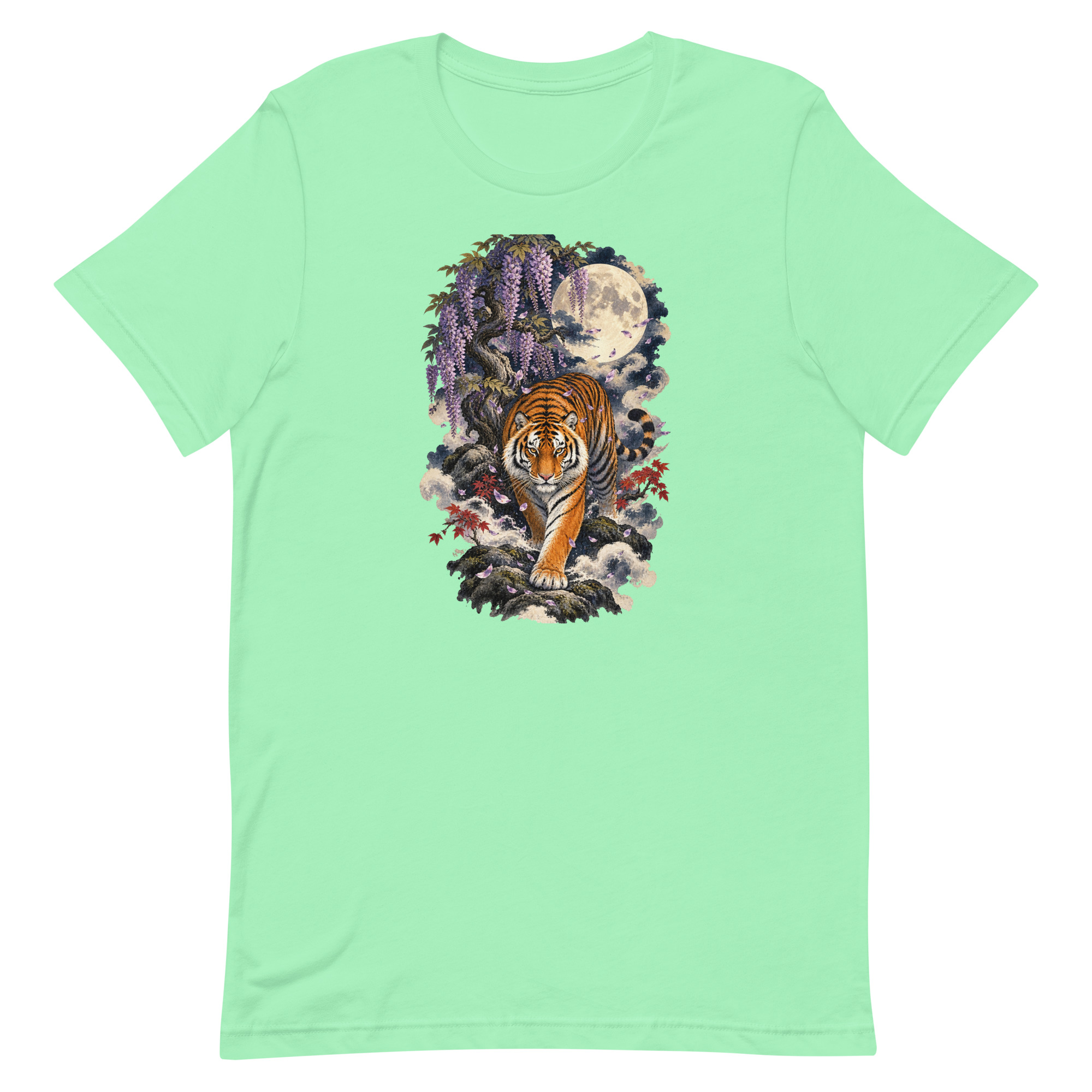 Japanese Tiger Wisteria Full Moon Art, Japanese Art Tee, Mythology Gift - Image 81
