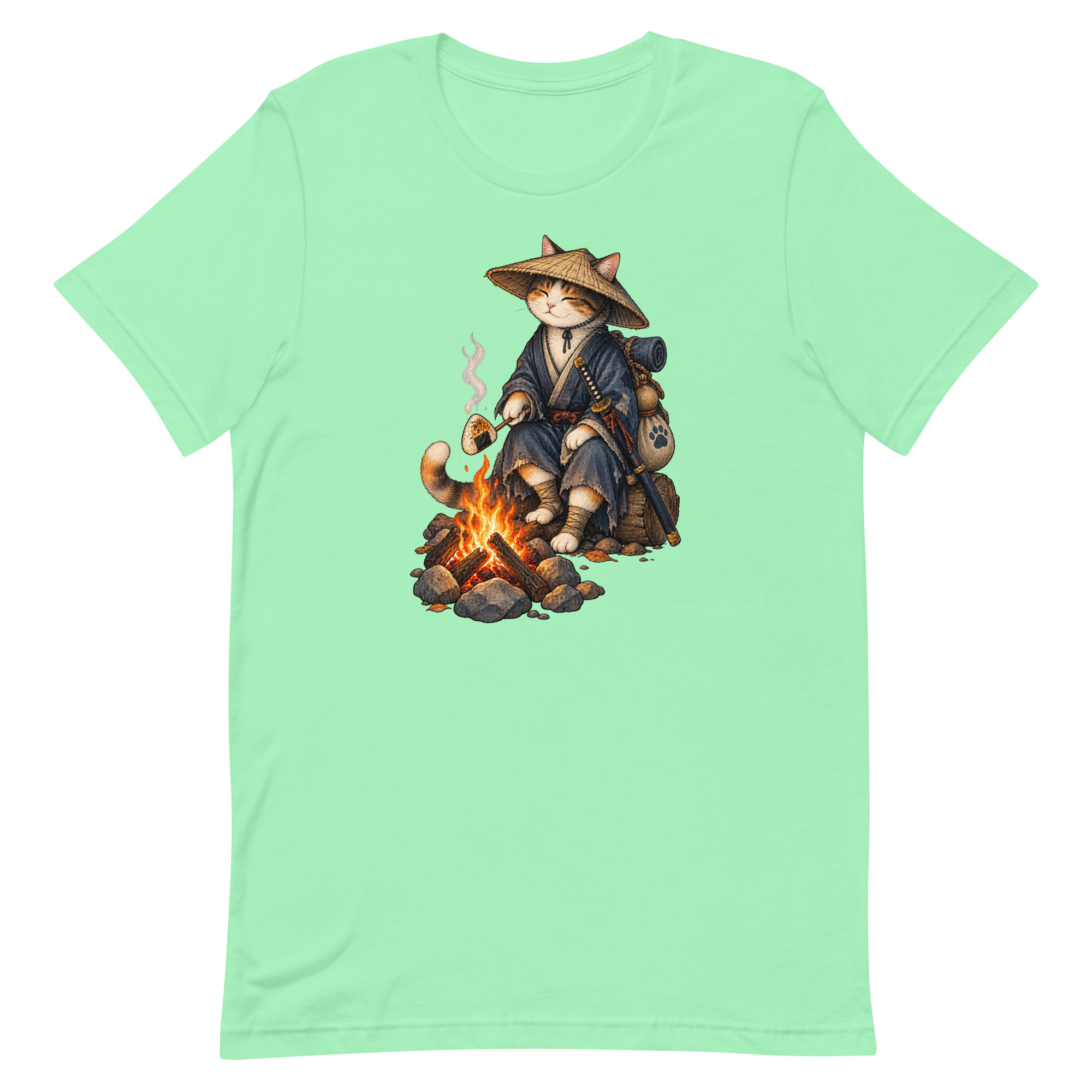 Samurai Cat Onigiri Campfire Japanese Art, Japanese Art Tee, Mythology Gift - Image 83