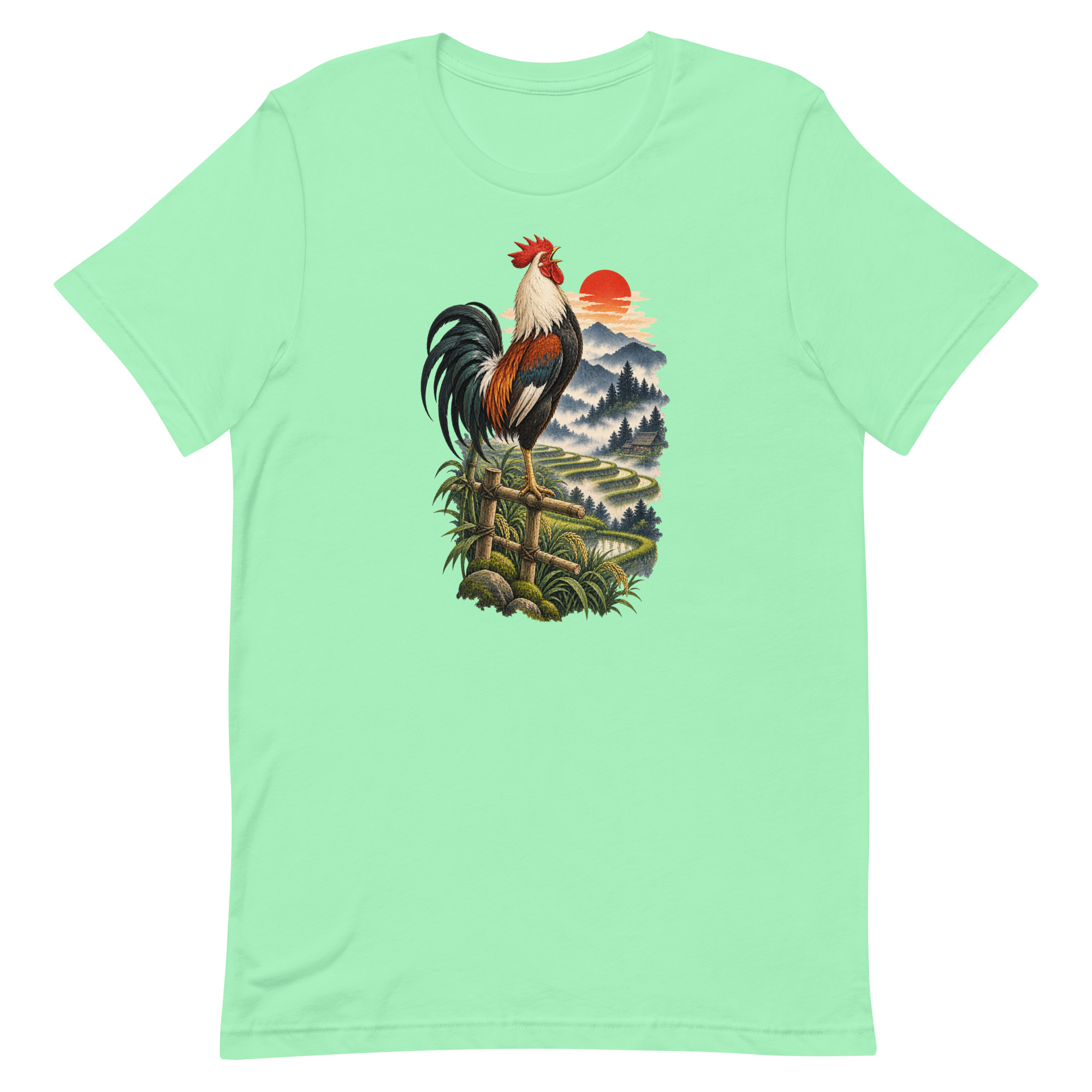 Japanese Rooster Rice Terrace Sunrise Art, Japanese Art Tee, Mythology Gift - Image 81