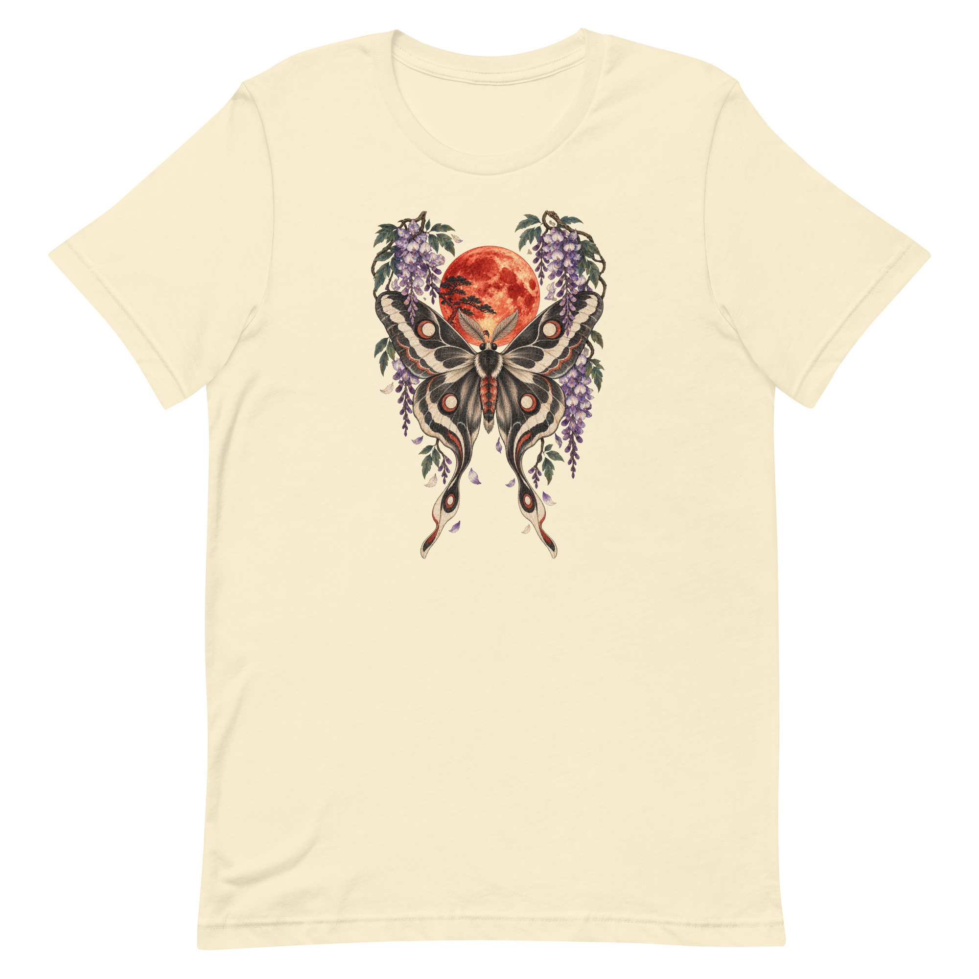 Japanese Moth Red Moon Wisteria Ukiyo-e Art T-Shirt - Image 50