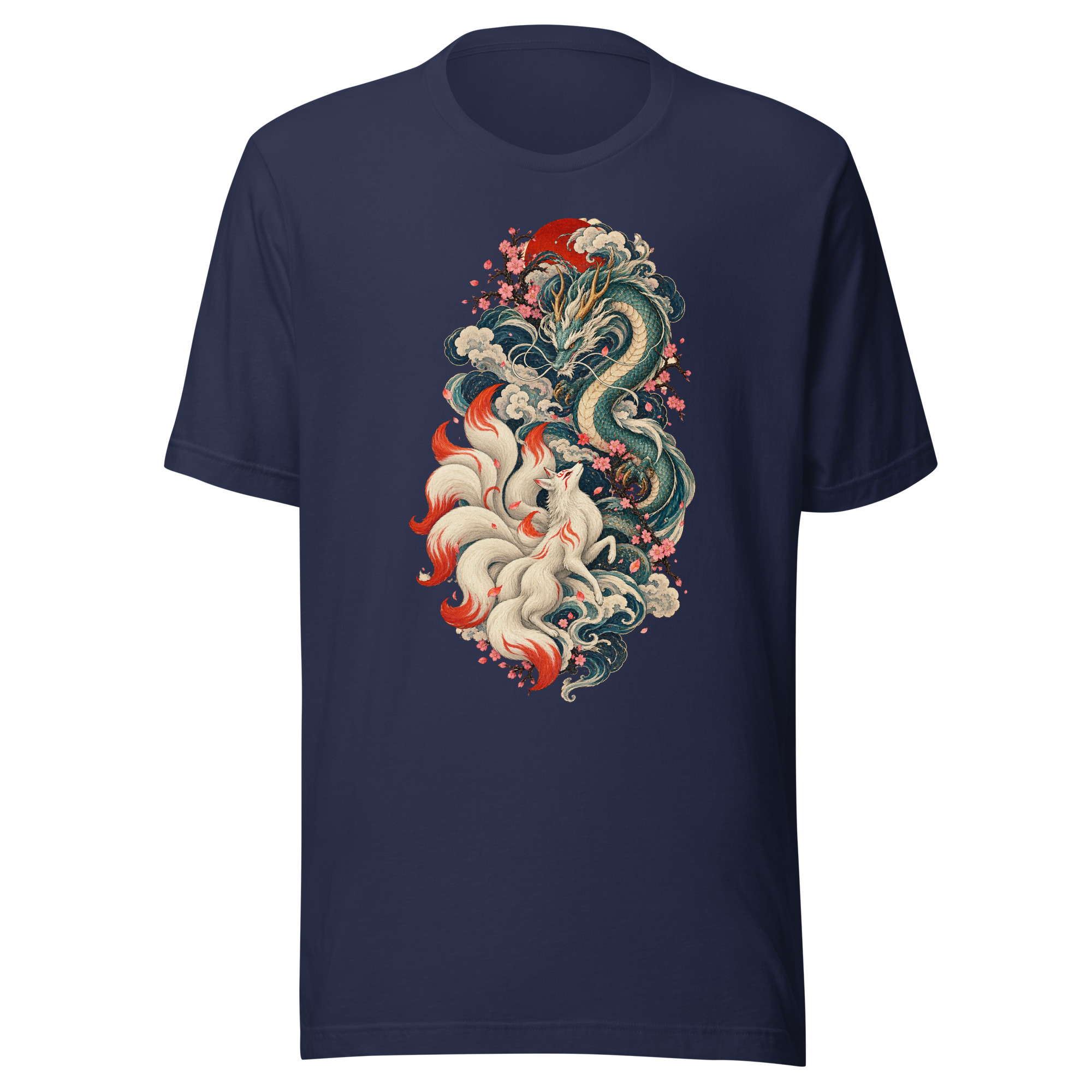 Kitsune Dragon Spiral Japanese Mythology Art T-Shirt - Image 2