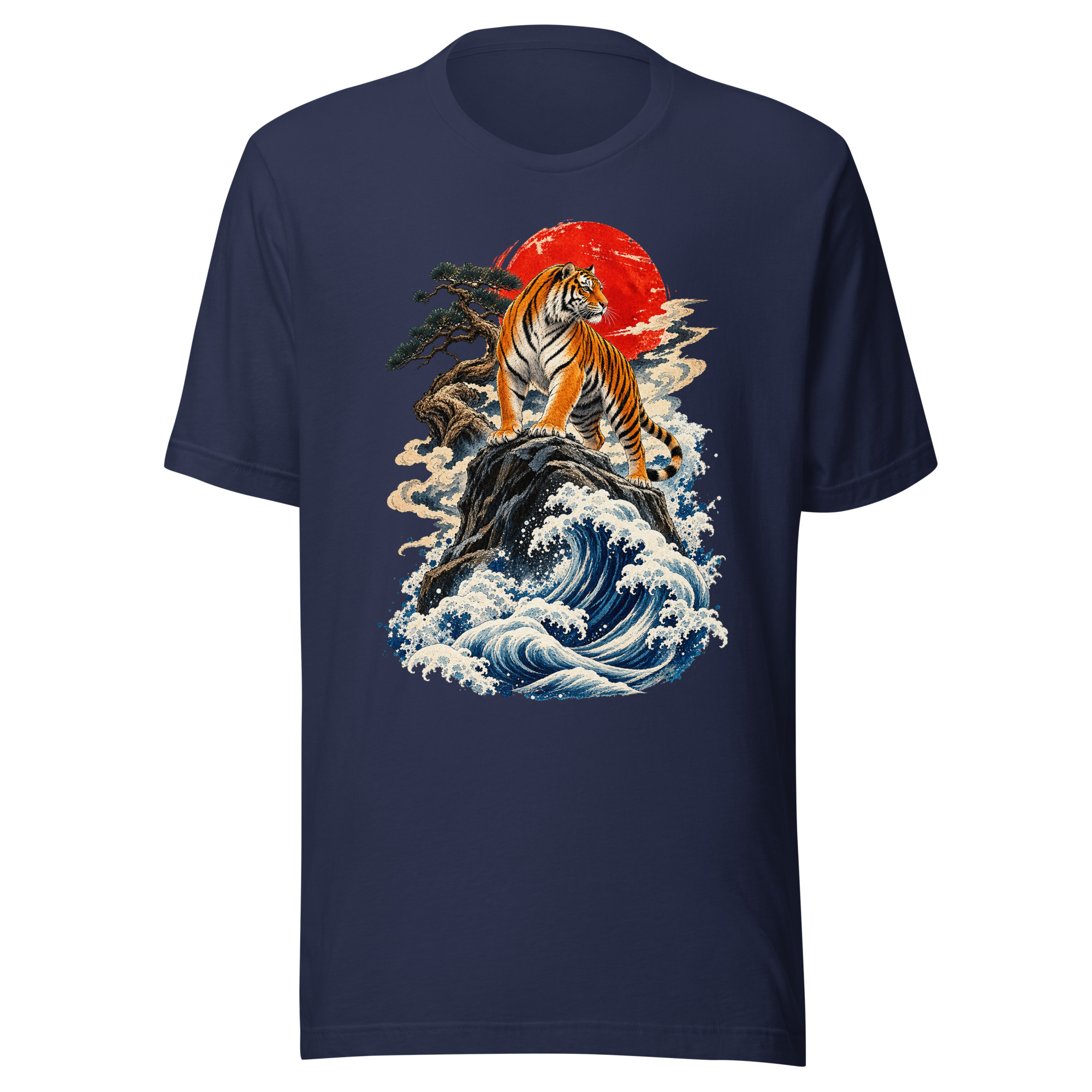 Japanese Tiger Great Wave Woodblock Art T-Shirt - Image 2