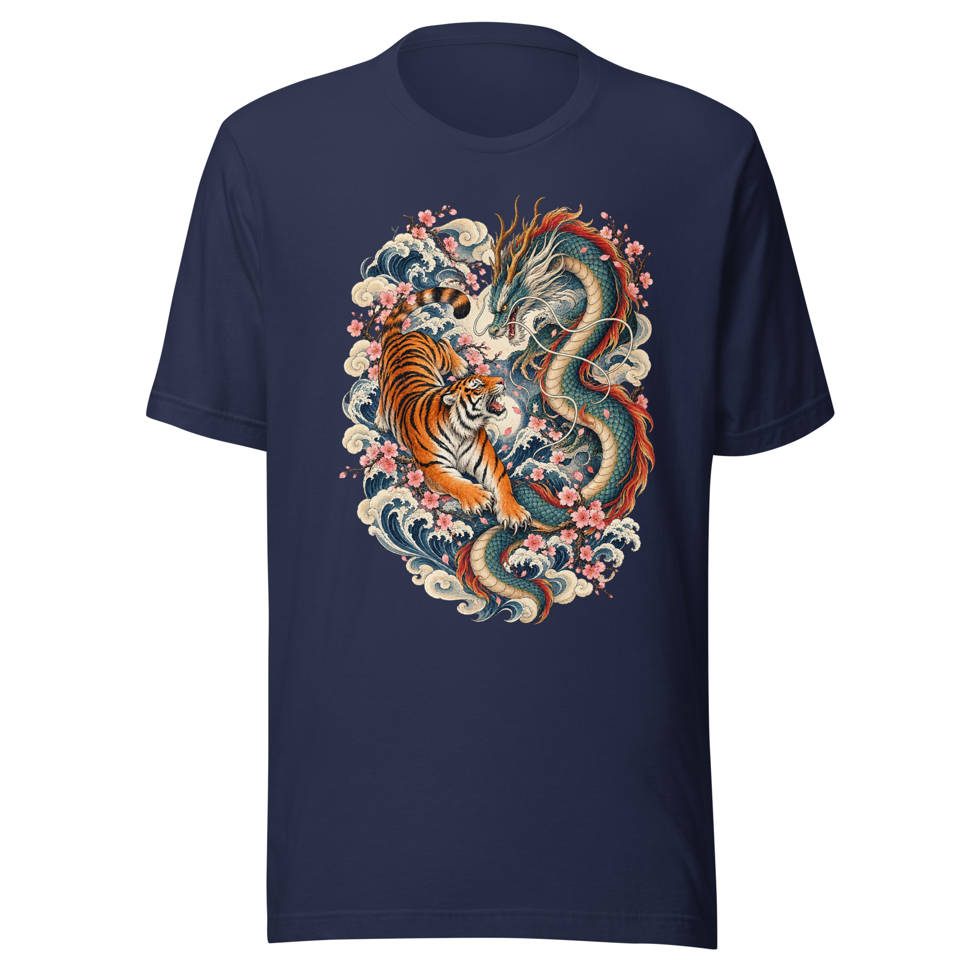 Japanese Tiger Dragon Sakura Mythology T-Shirt - Image 2