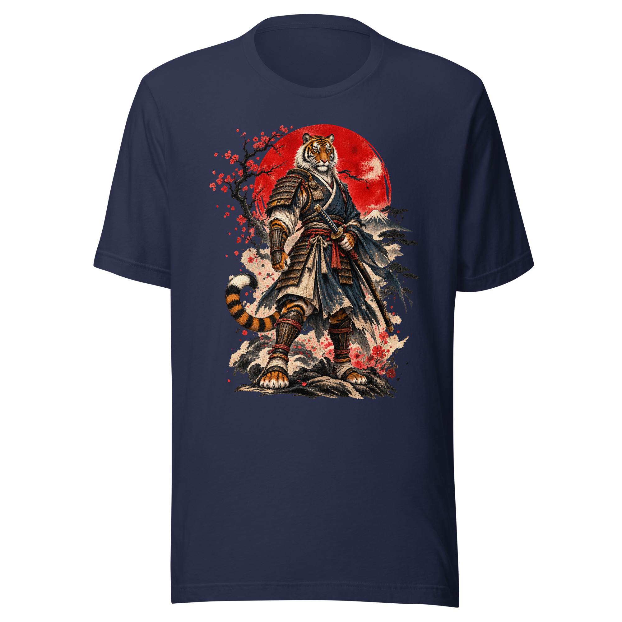 Samurai Tiger Red Sun Japanese Warrior Art T-Shirt - Image 2