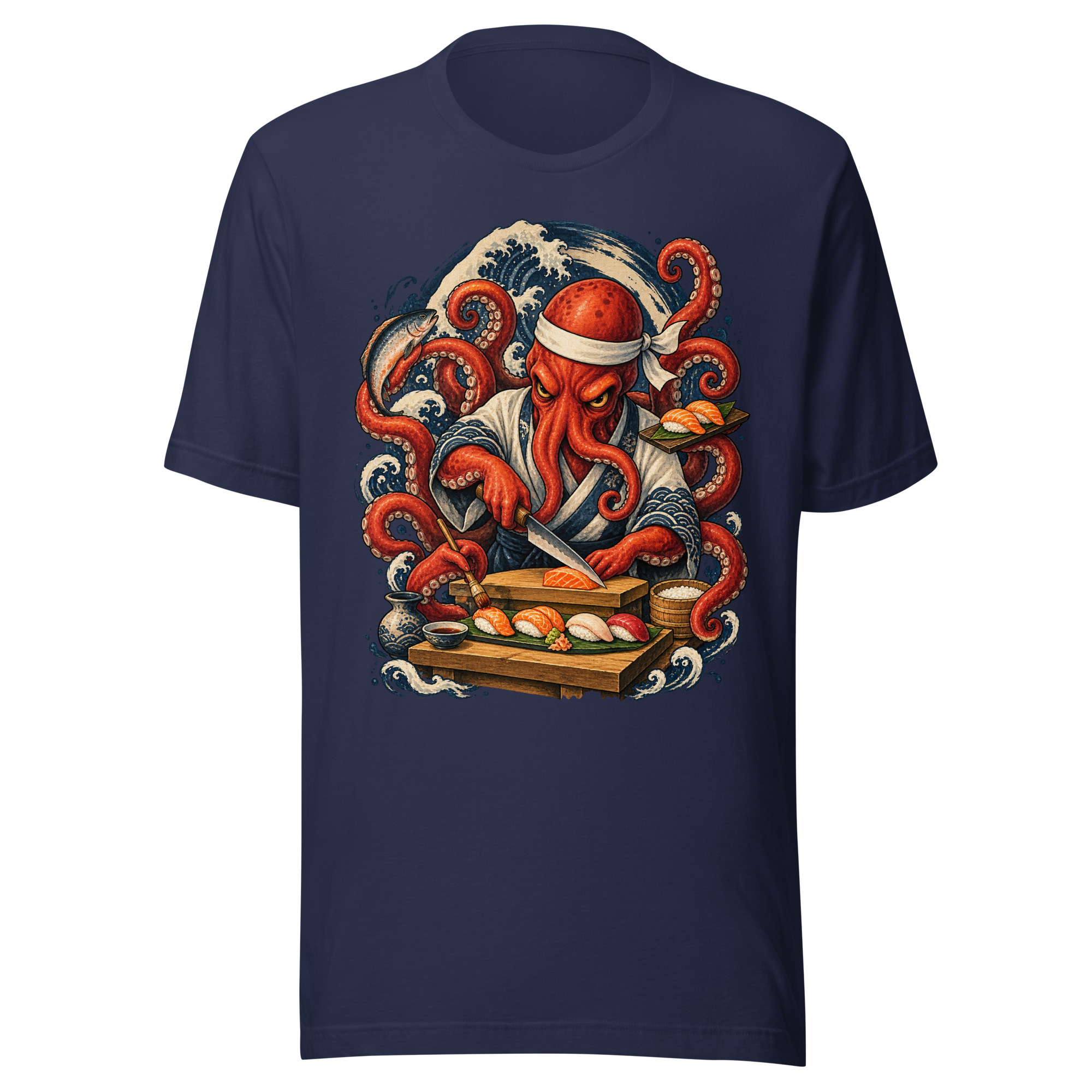 Octopus Sushi Chef Japanese Food Art T-Shirt - Image 2