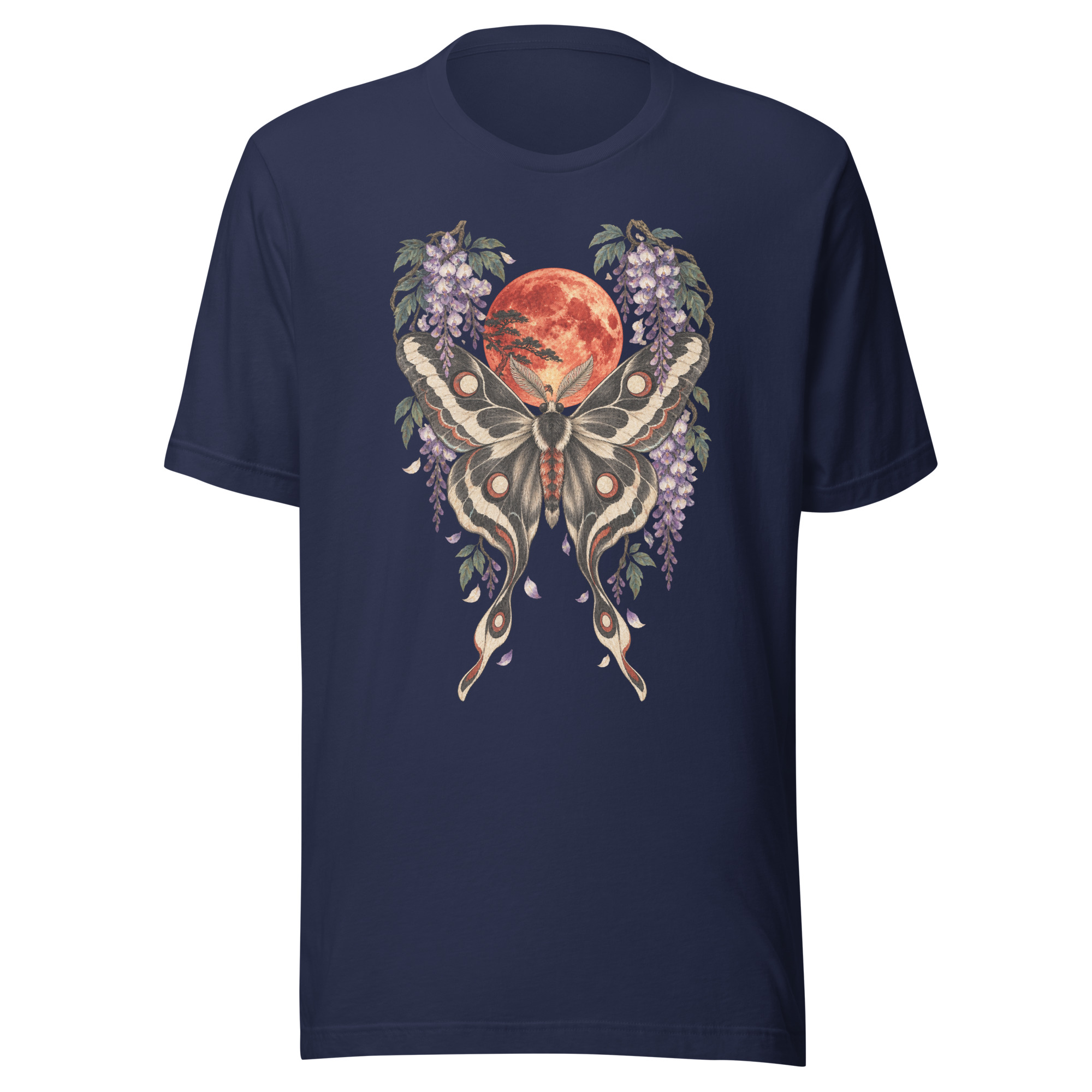 Japanese Moth Red Moon Wisteria Ukiyo-e Art T-Shirt - Image 103