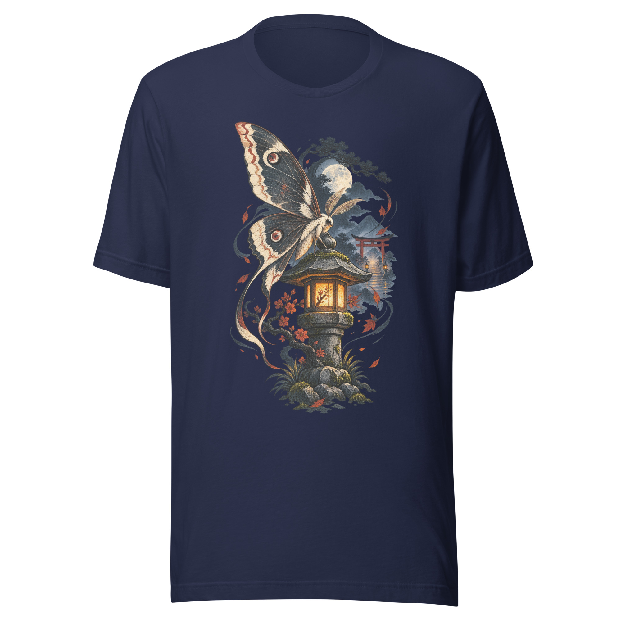 Japanese Moth Lantern Shrine Night Yokai Art T-Shirt - Image 136