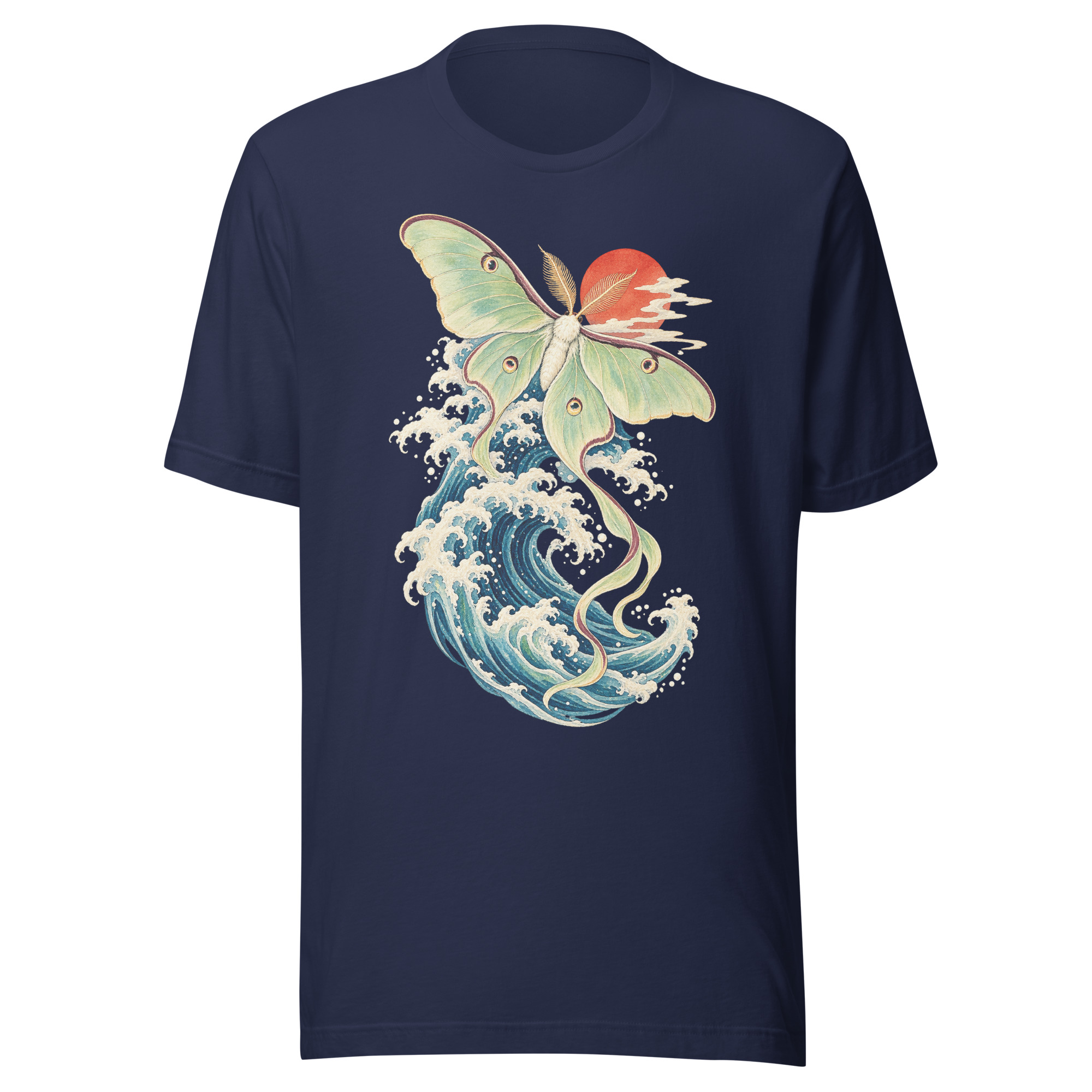 Luna Moth Great Wave Japanese Ukiyo-e Art T-Shirt - Image 136