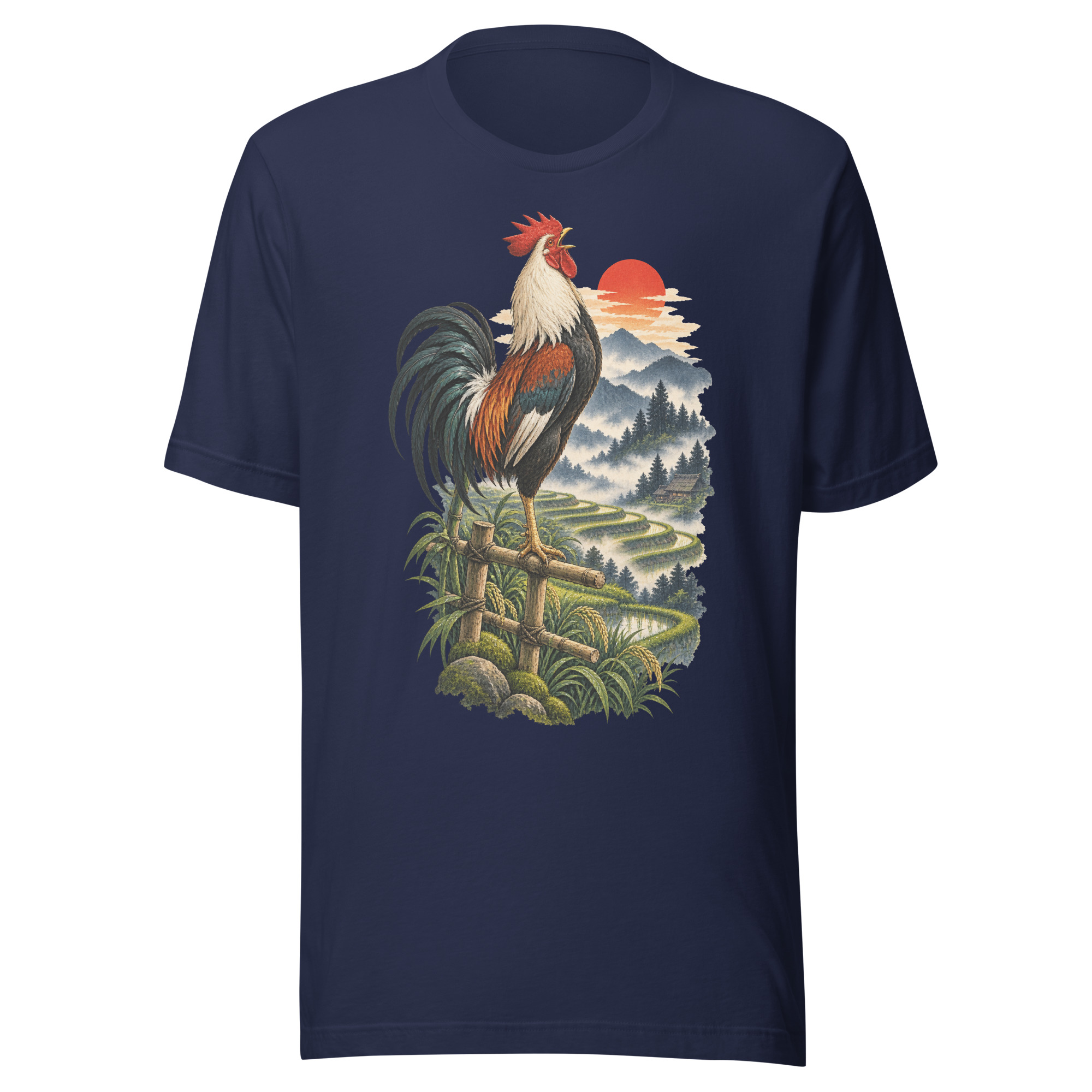 Japanese Rooster Rice Terrace Sunrise Art, Japanese Art Tee, Mythology Gift - Image 156