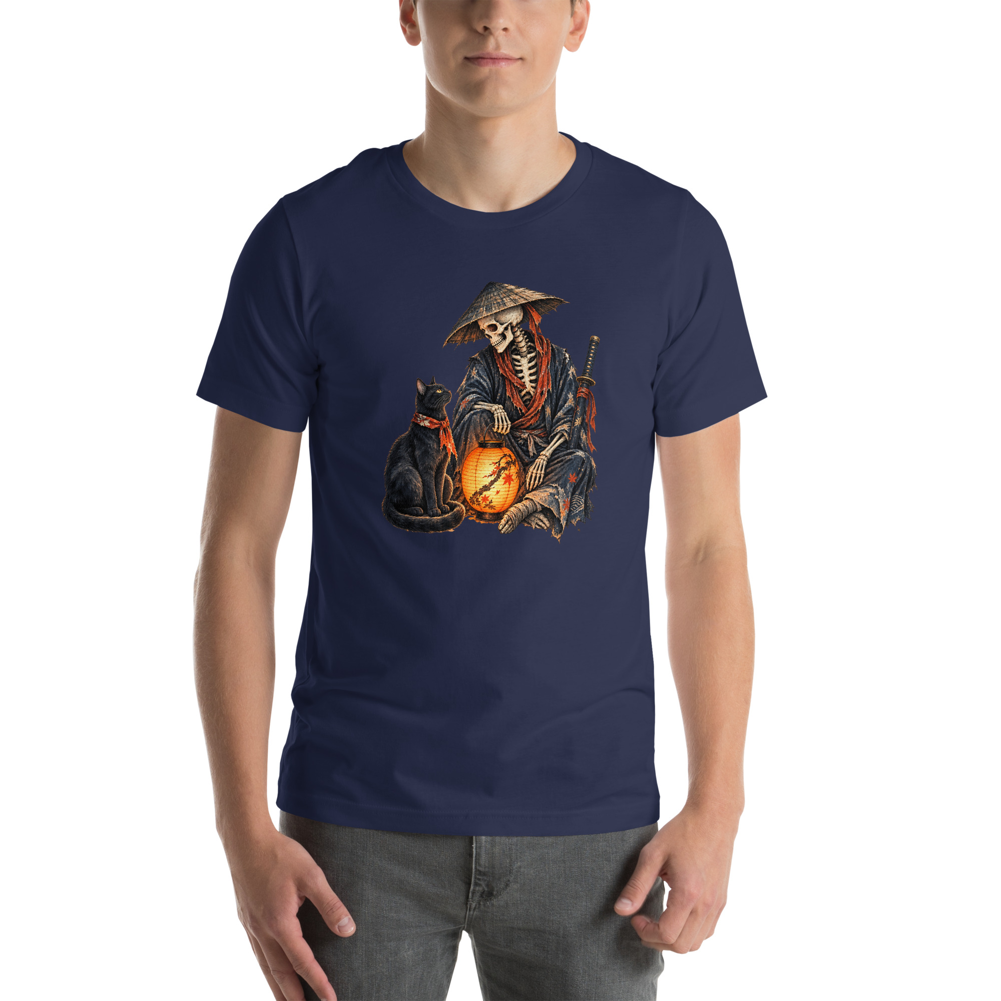 Black Cat Skeleton Lantern Japanese Folklore T-Shirt - Image 13