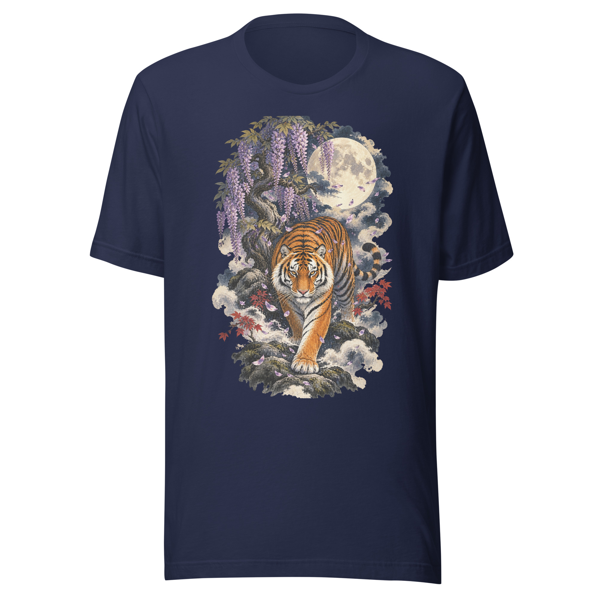 Japanese Tiger Wisteria Full Moon Art, Japanese Art Tee, Mythology Gift - Image 186