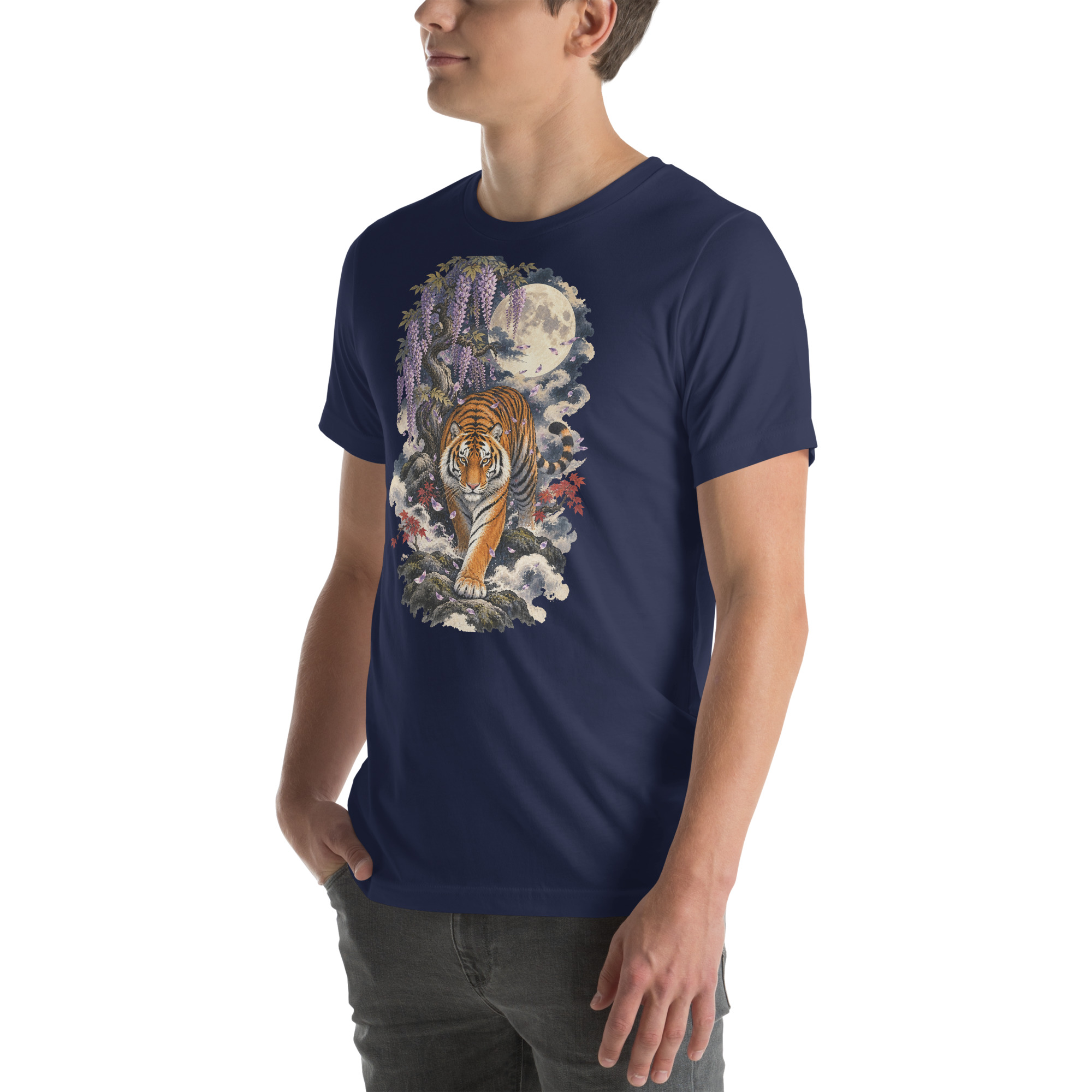 Japanese Tiger Wisteria Full Moon Art, Japanese Art Tee, Mythology Gift - Image 105