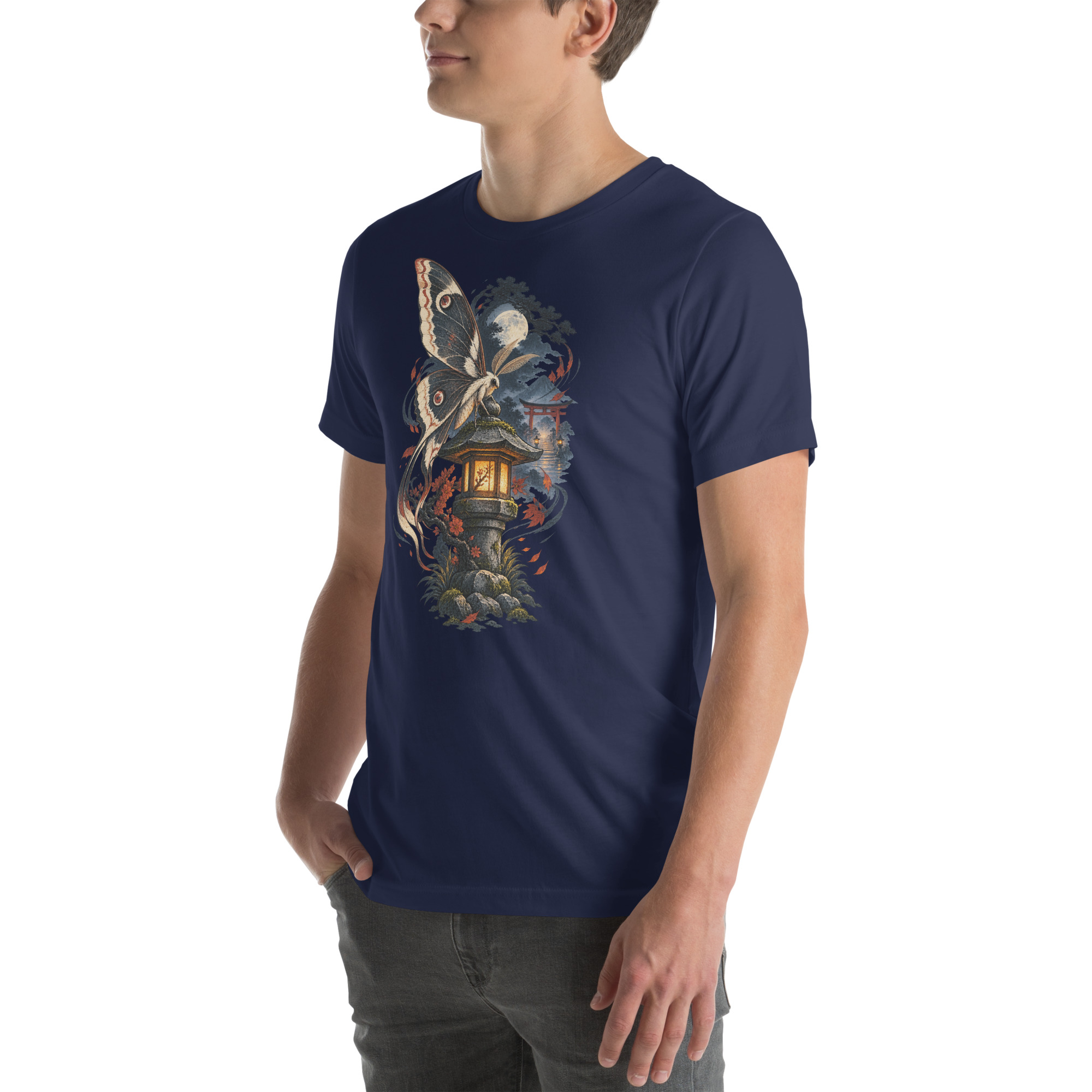 Japanese Moth Lantern Shrine Night Yokai Art T-Shirt - Image 105