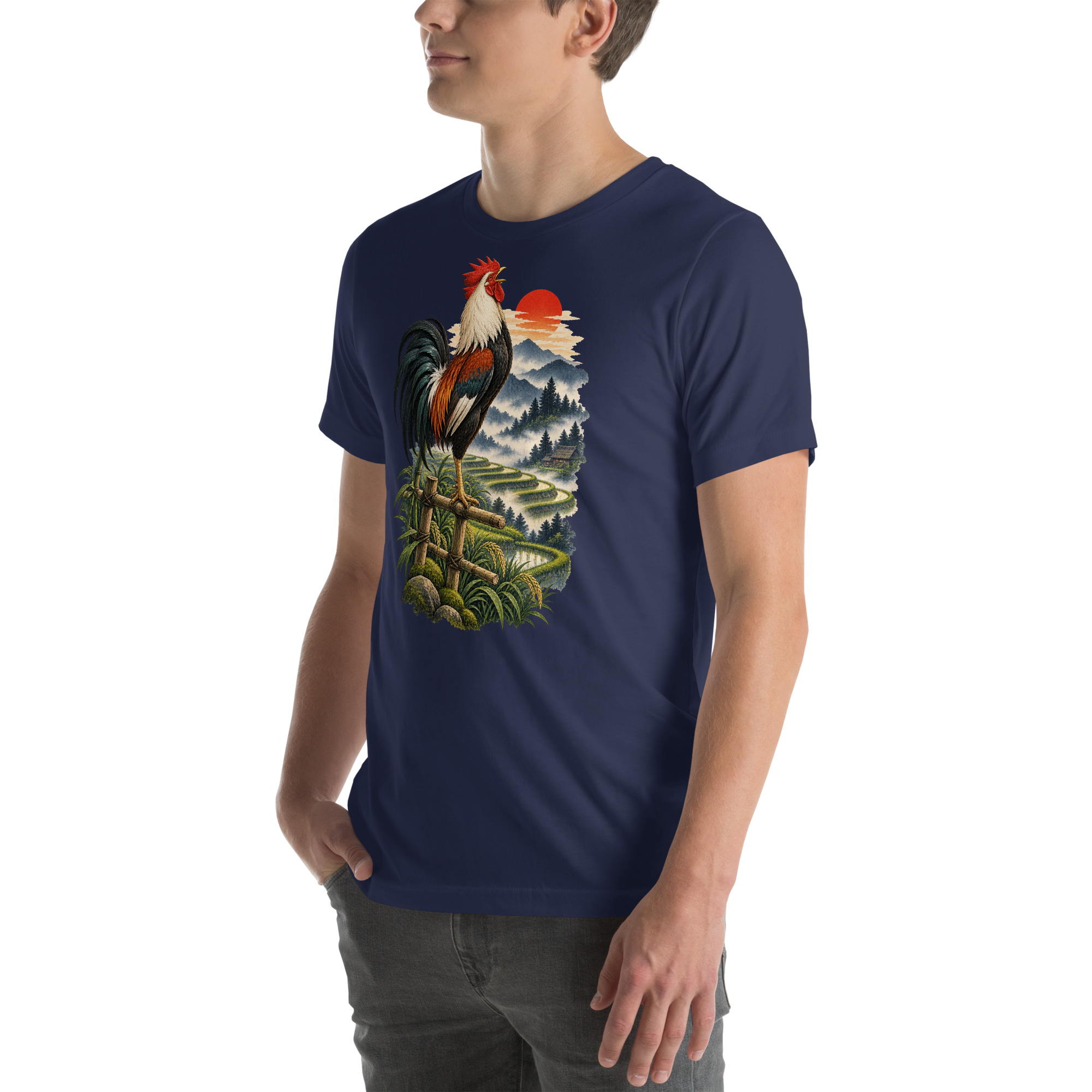 Japanese Rooster Rice Terrace Sunrise Art, Japanese Art Tee, Mythology Gift - Image 105