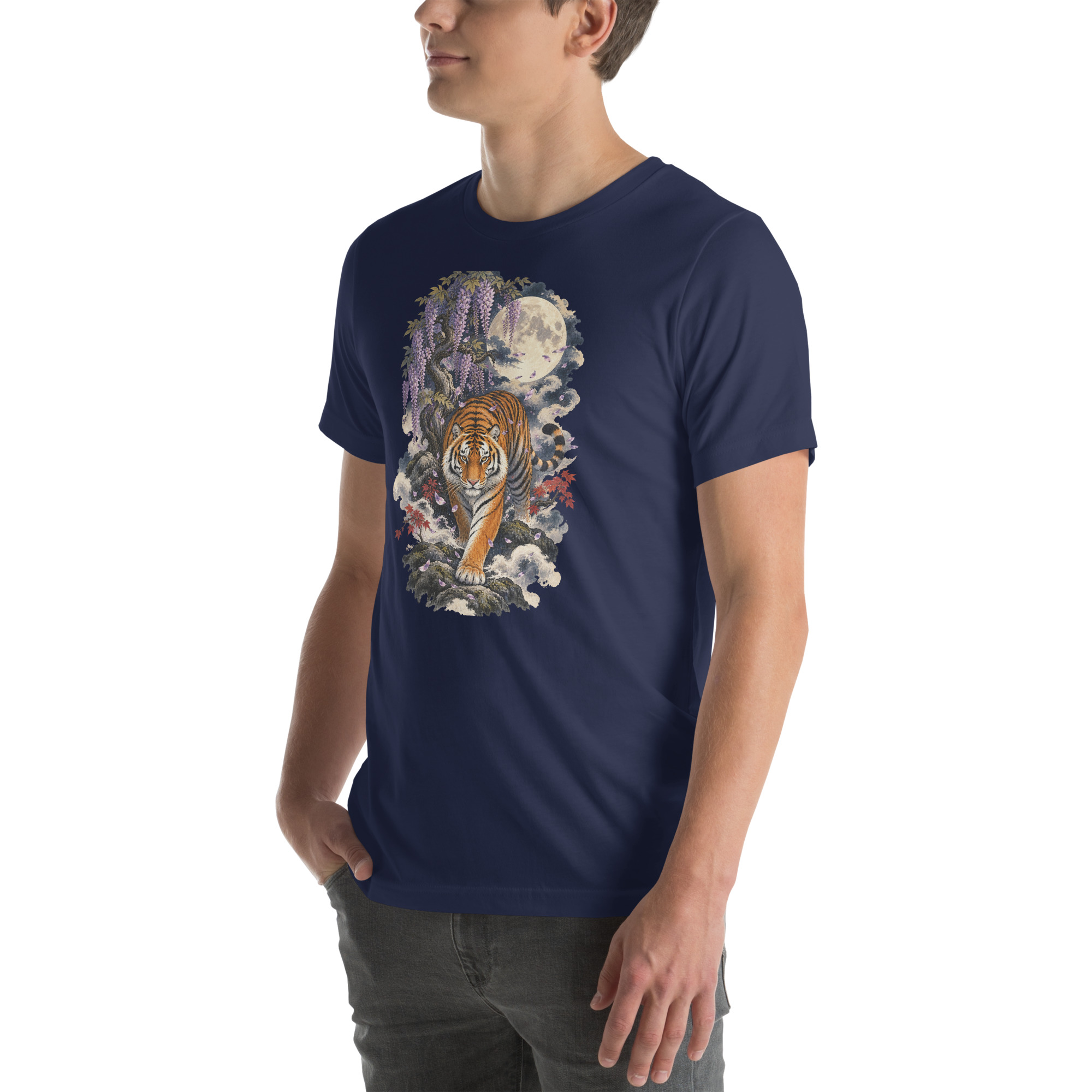 Japanese Tiger Wisteria Full Moon Art, Japanese Art Tee, Mythology Gift - Image 130
