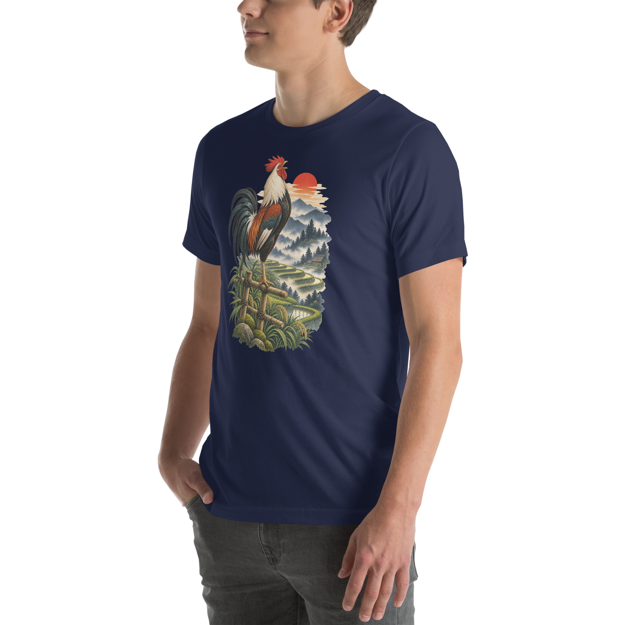 Japanese Rooster Rice Terrace Sunrise Art, Japanese Art Tee, Mythology Gift - Image 130
