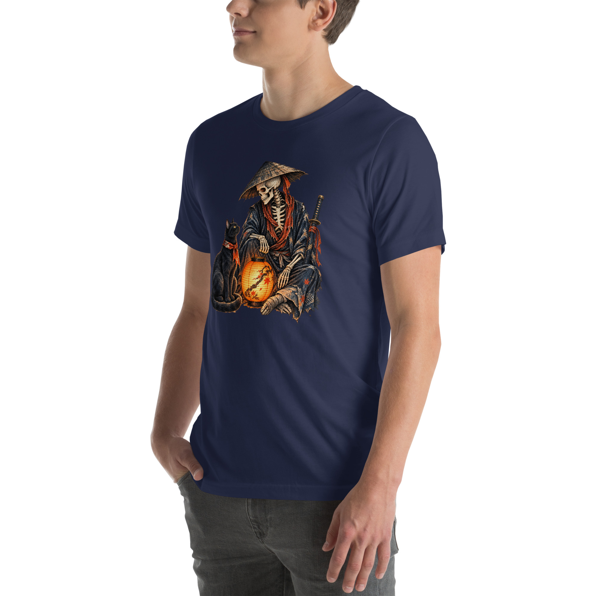 Black Cat Skeleton Lantern Japanese Folklore T-Shirt - Image 16